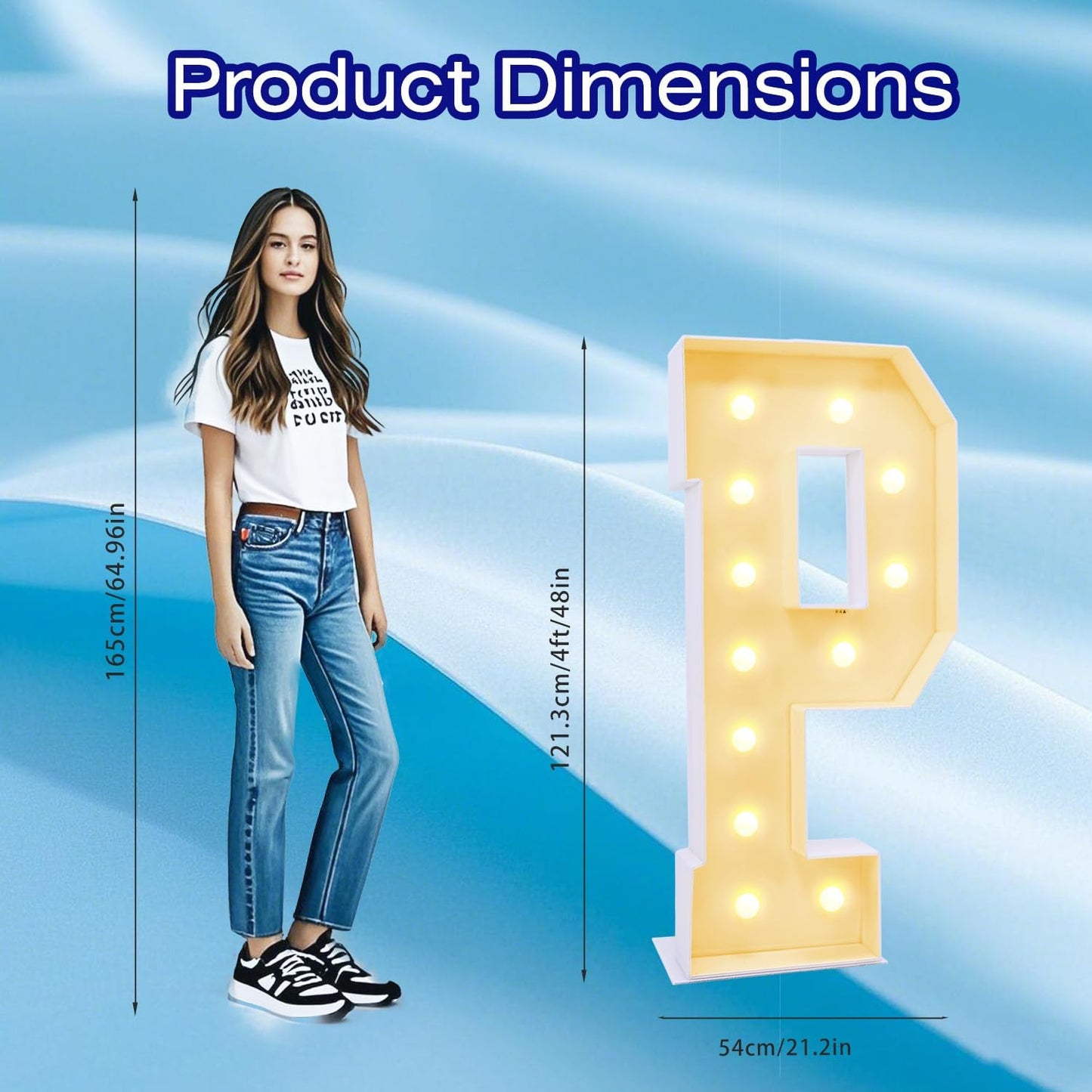 4FT Marquee Plastic Letters P - Light up Letters P Are Made from Corrugated Plastic Board - Quick Assembly Without Tools, Disassembled Components Can Be Used for Garage Sale Signs, Yard Sale Signs