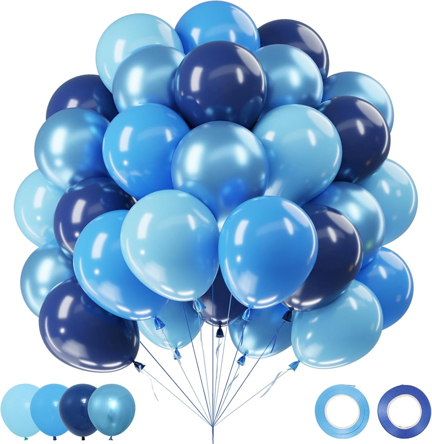 Netnology Blue Balloons Set, 60Pcs 12 Inch Macaron Blue, Light Blue,Navy Blue,Metallic Blue Balloon Kit for Boy Birthday, Baby Shower, Bridal Shower, Wedding,Graduation Party Decorations