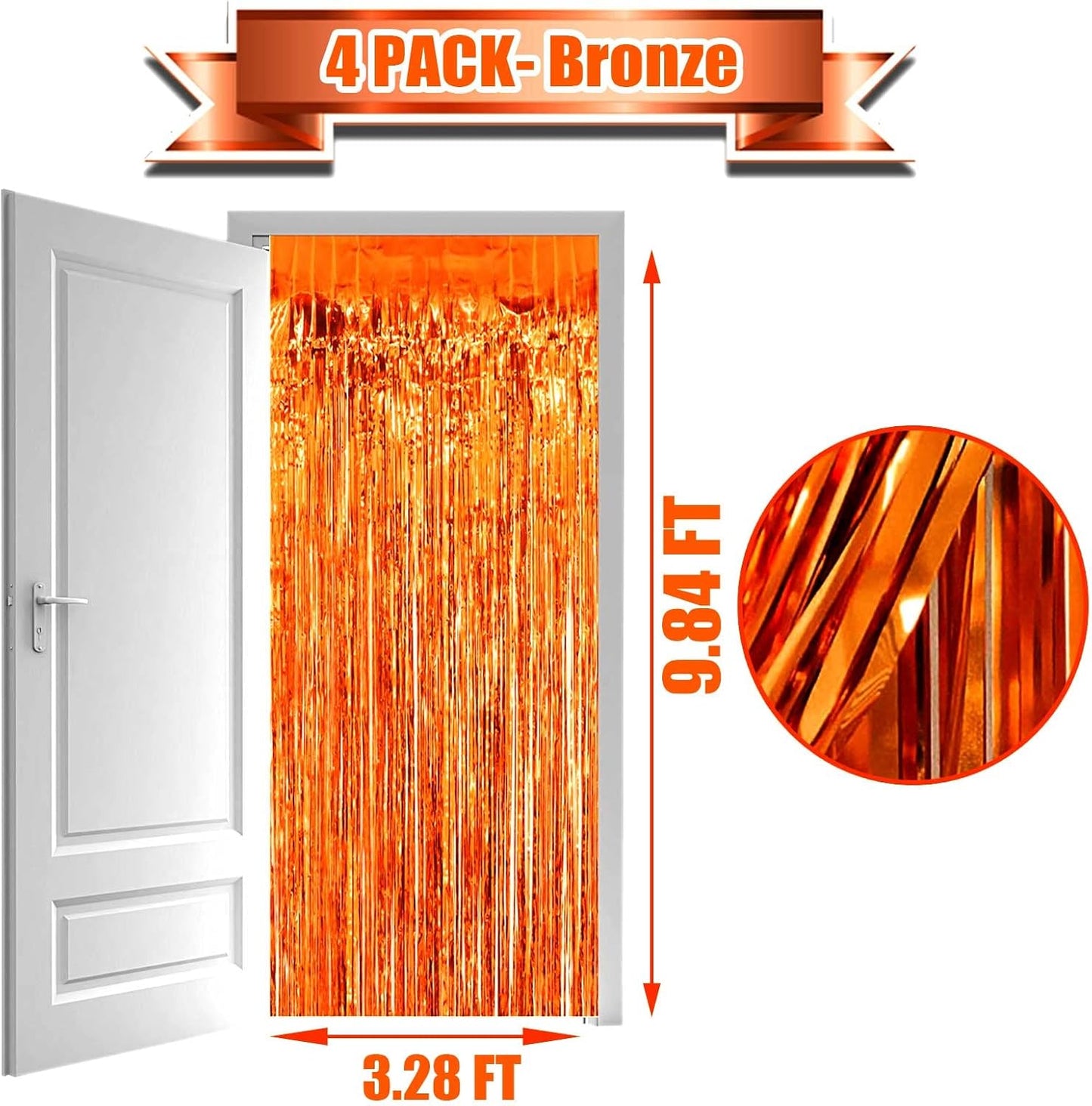 4 Pack Orange Foil Fringe Curtain Backdrop, 3.28Ft x 9.84Ft Metallic Tinsel Foil Fringe Streamers Curtains for Party, Photo Booth Props, Birthday, 2022 Graduation Decoration Supplies, orange 3m