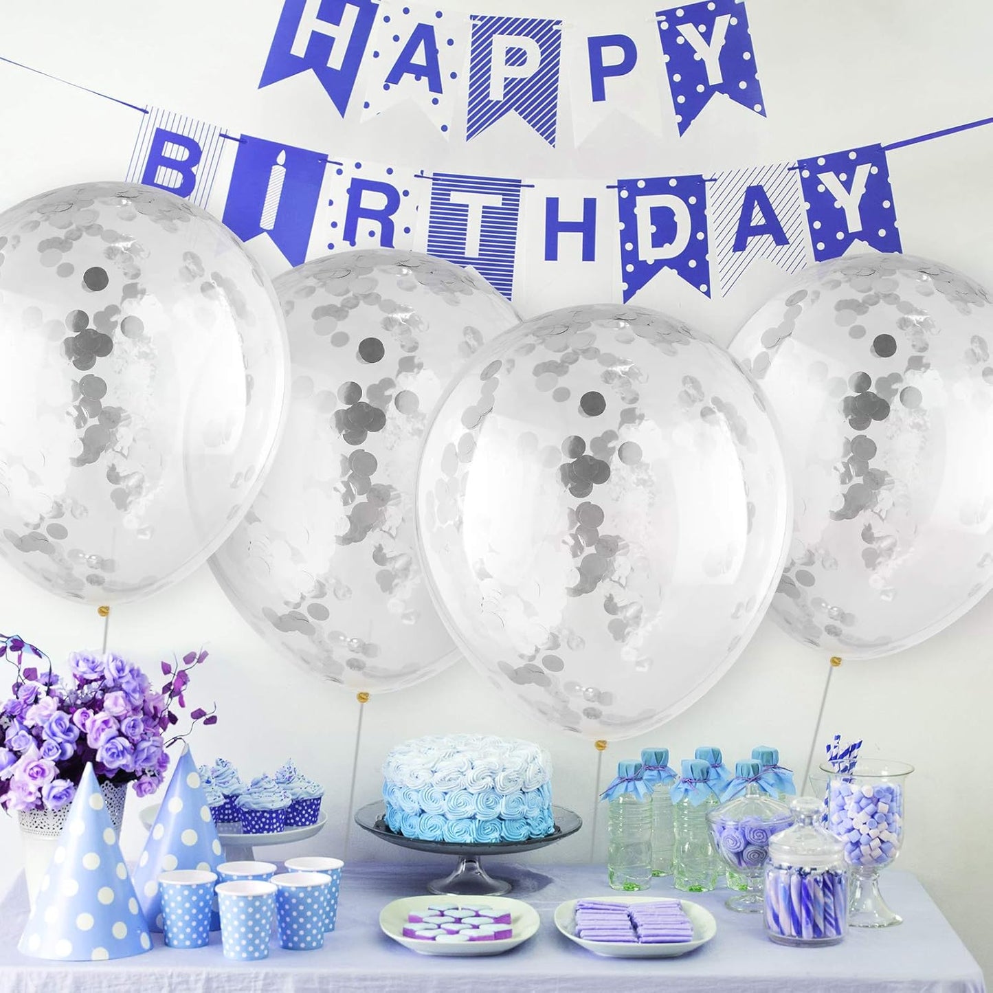 10 Pieces 18 Inch Glitter Confetti Balloons Paper Dots Confetti Shiny Latex Large Balloons for Birthday Wedding Party Decorations(Silver)