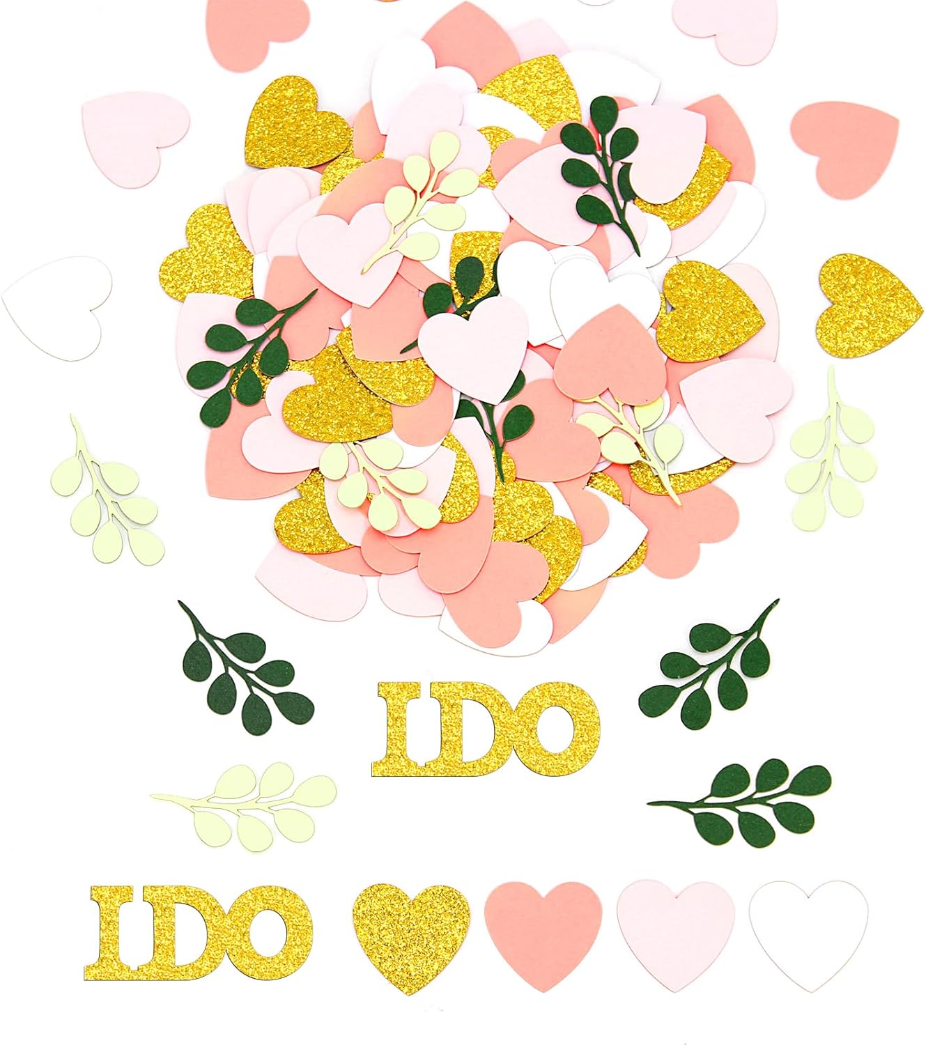 200PC Sage Green and Pink Gold Wedding Confetti for Tables Bridal Shower Decorations Hearts I Do Table Scatter for Wedding Engagement Bachelorette Party Decor