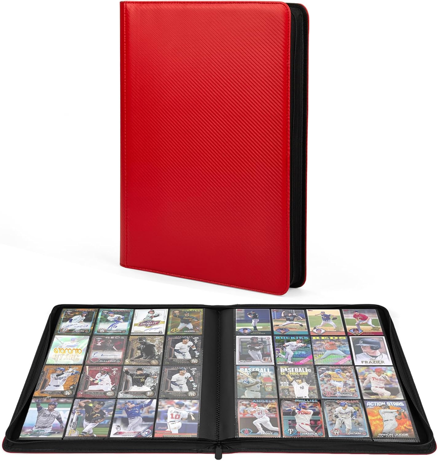 Premium 1000+ Pockets Trading Card Binder, 16-Pocket Ringless Side-Loading Album for TCG, MTG, Lorcana, Sports & Standard-Size Cards (Red)