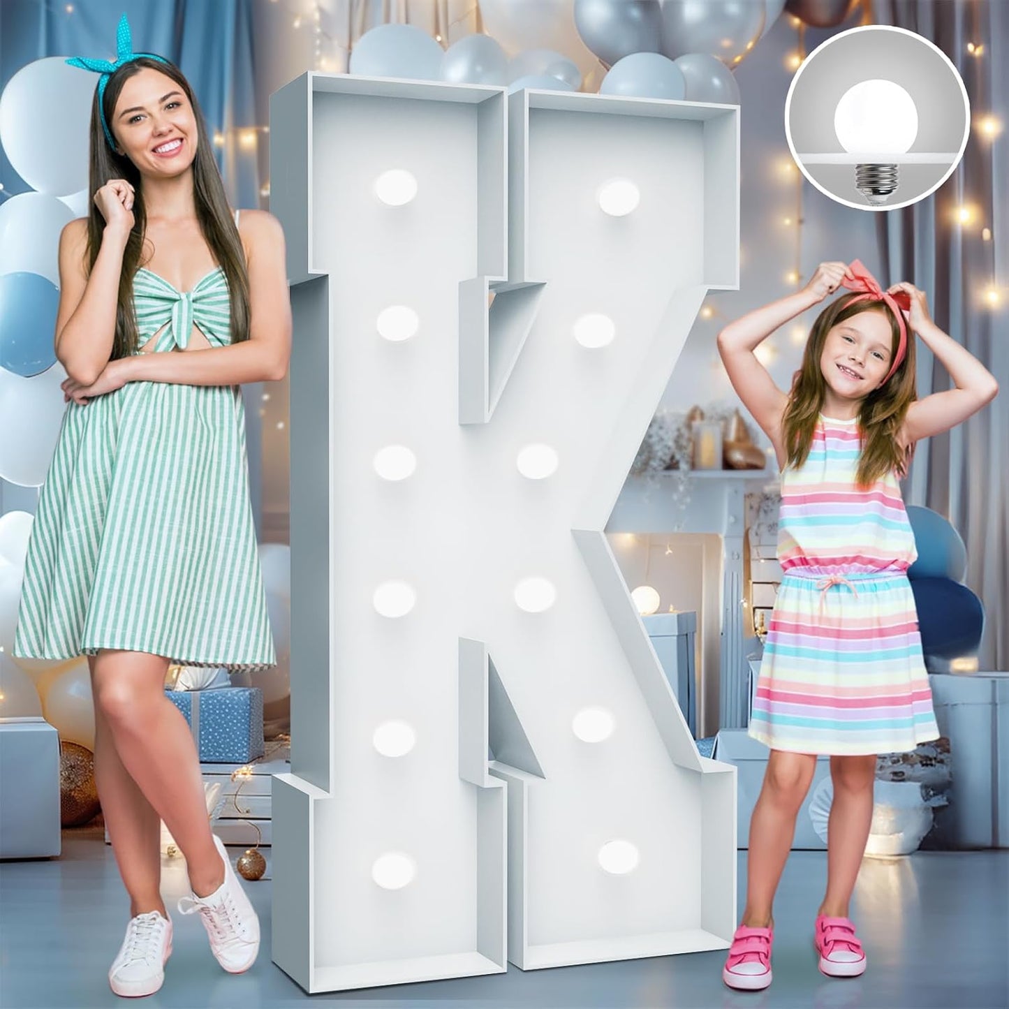 4FT Marquee Light Up Letters - Cool White Light Up Letters K with Fixed Water Bag, Party Decoration Large Marquee Light Up Letters can Be Used for Wedding Decoration, Birthday Party Decoration