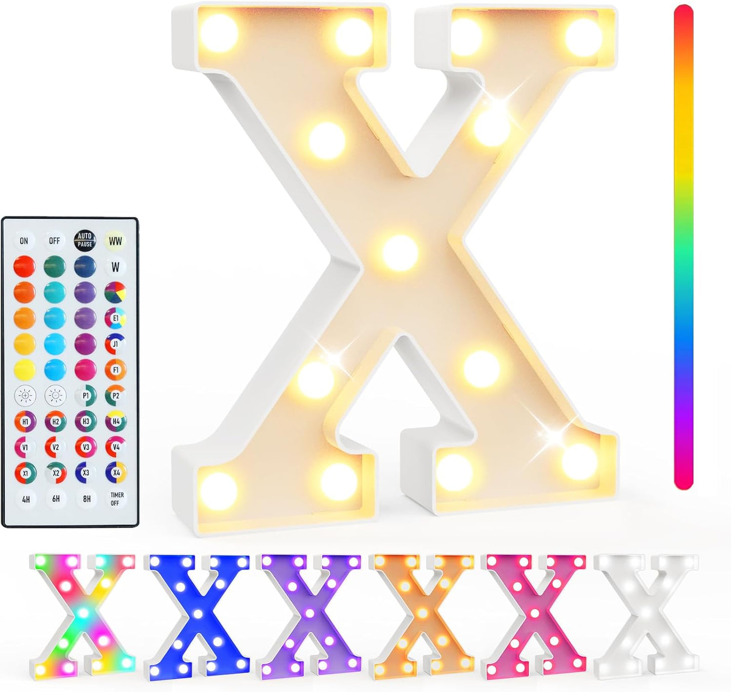 Pooqla Colorful Light Up Letters with Remote, Upgraded 35 Colors LED Marquee Letters, RGB Lighted Letter for Girls Teenager Gift, Birthday, Party, Wedding, Night Light, Room, Bedroom Decor, Letter X