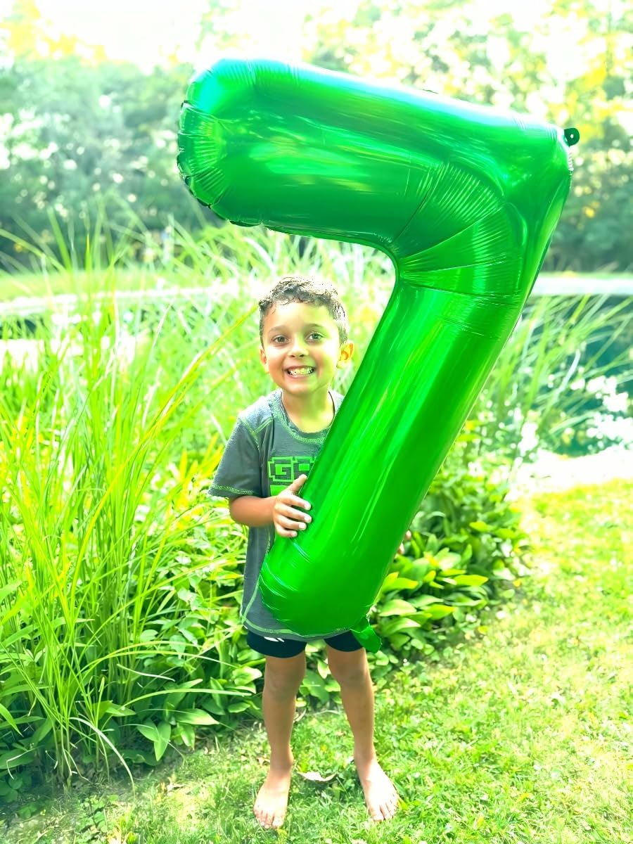 Digital Number 7 Light Green Birthday Balloon 40 Inch, Foil Balloons for 7 17 27 70 77 Party Decorations Supplies, Light Green Mylar Numbers Balloon for Seven Wedding Anniversary