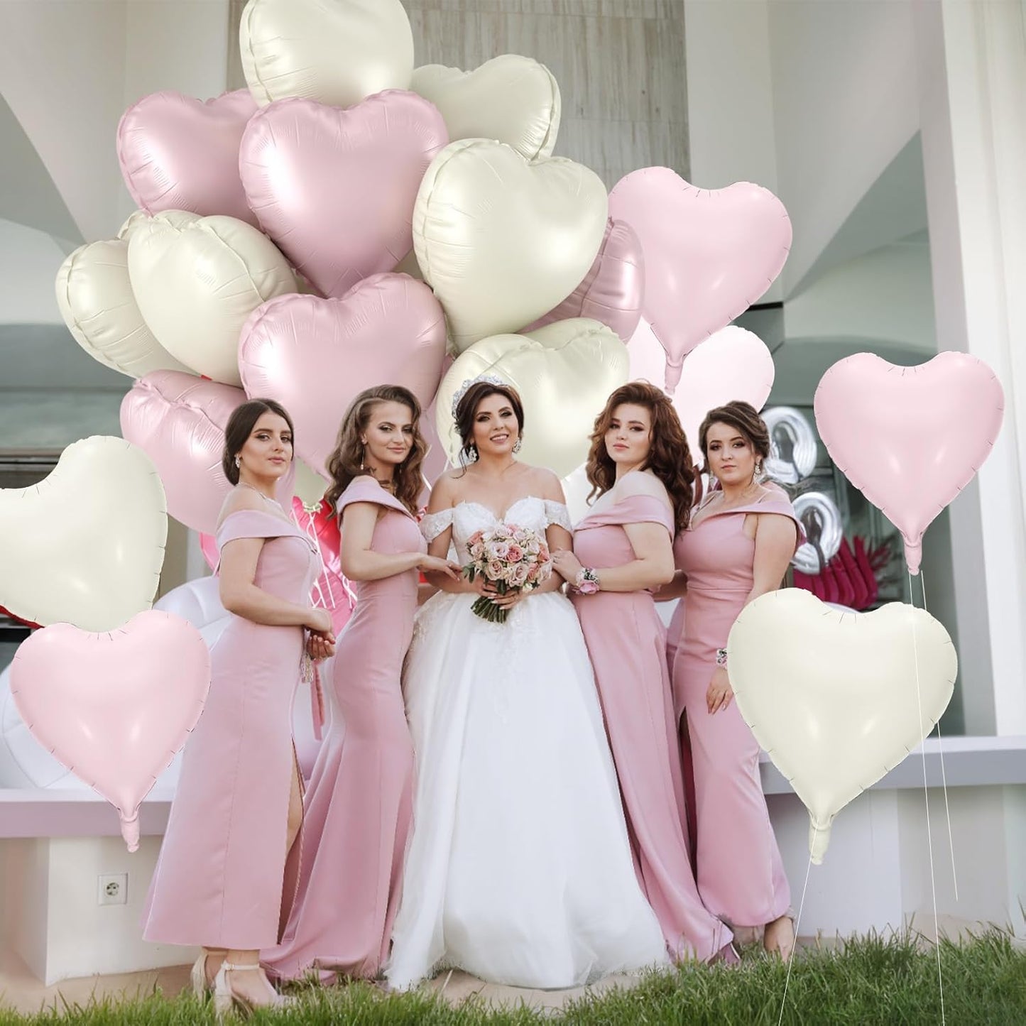 12 Pcs Heart Balloons, 18 inch Pink White Heart Shaped Balloons, Big Foil Helium Balloon, Retro Pink Love Foil Balloon for Wedding Baby Shower Valentine Party Decorations