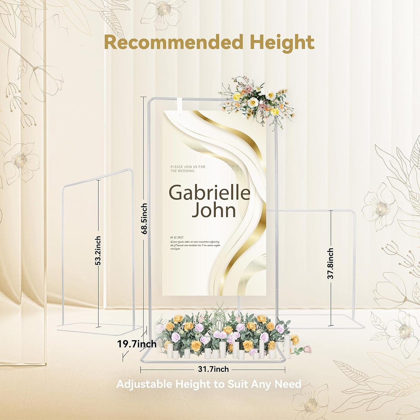 Wedding Sign Holder, Adjustable Welcome Sign Stand w/ Leather Hanging Strap, Satin Ribbon & Carry-on Bag, Heavy Duty Easel Stand for Wedding Seating Chart, Display & Poster (White)