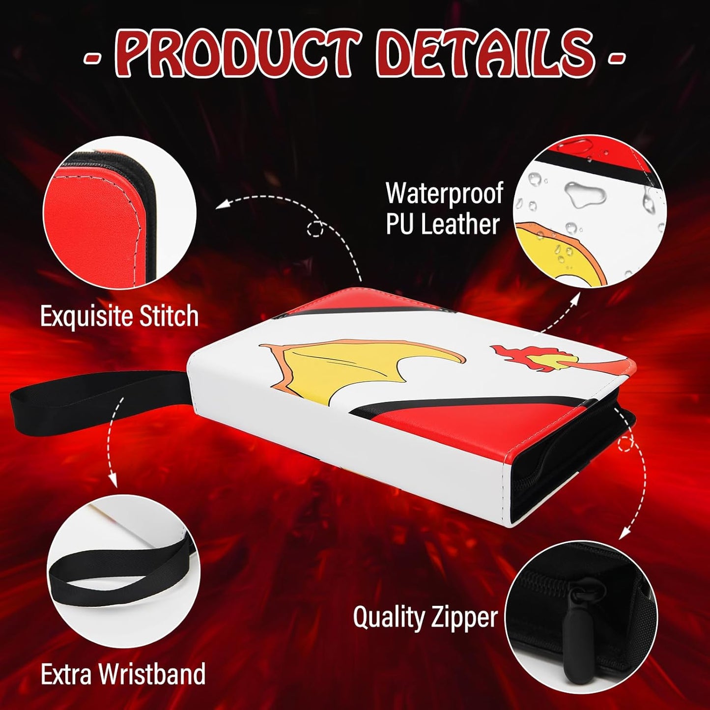 Madrigal Trading Card Binder 4 Pocket,400 Pockets Card Holder with 50 Removable Sleeves,Trading Card Albums for Game Cards,Premium Card Book, Game Cards & Sports Cards Red/White