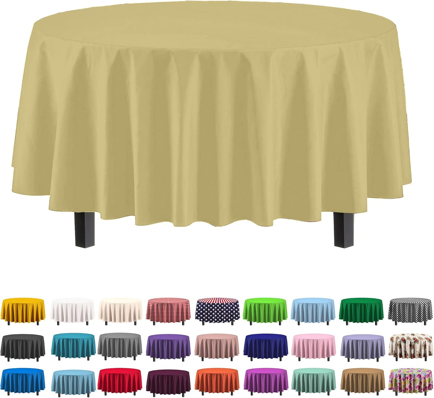12-Pack Premium Plastic Tablecloth 84in. Round Table Cover - Light Yellow