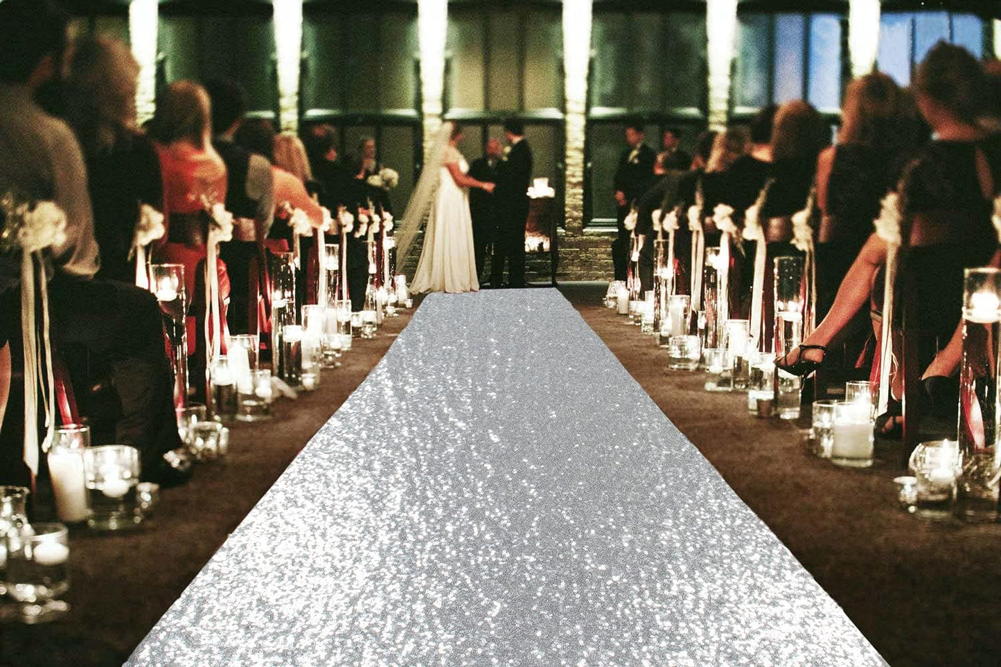 ShinyBeauty Silver Glitter Carpet Runner - 2FTx15FT for Weddings, Parties, and Special Events