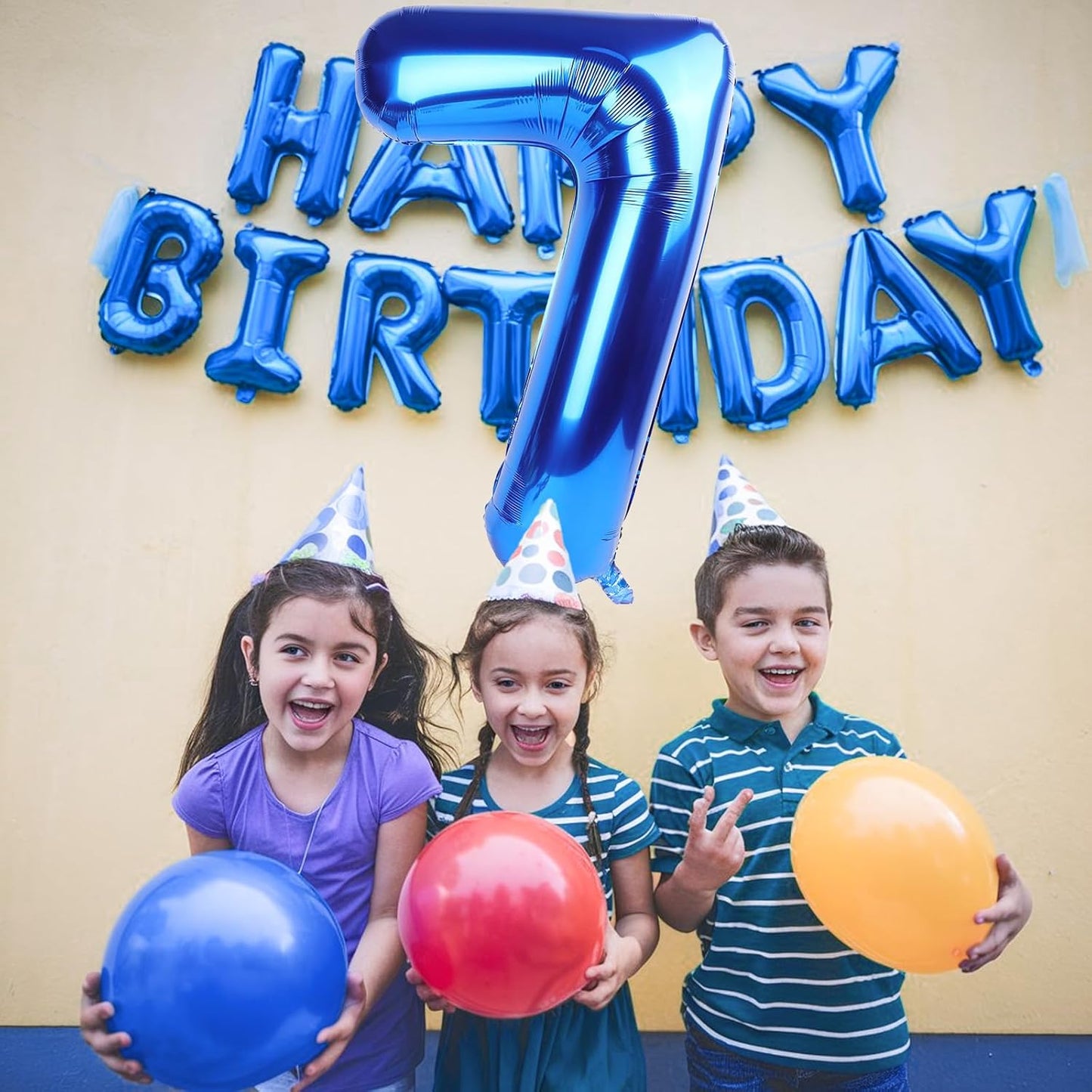 40 Inch Navy Blue Number 7 Balloon, Dark Royal Blue Large Self Inflating Foil Balloons for 7th Birthday Decoration Boys, Digital 7 Helium Balloon for Girls Men Birthday Baby Shower Anniversary Party