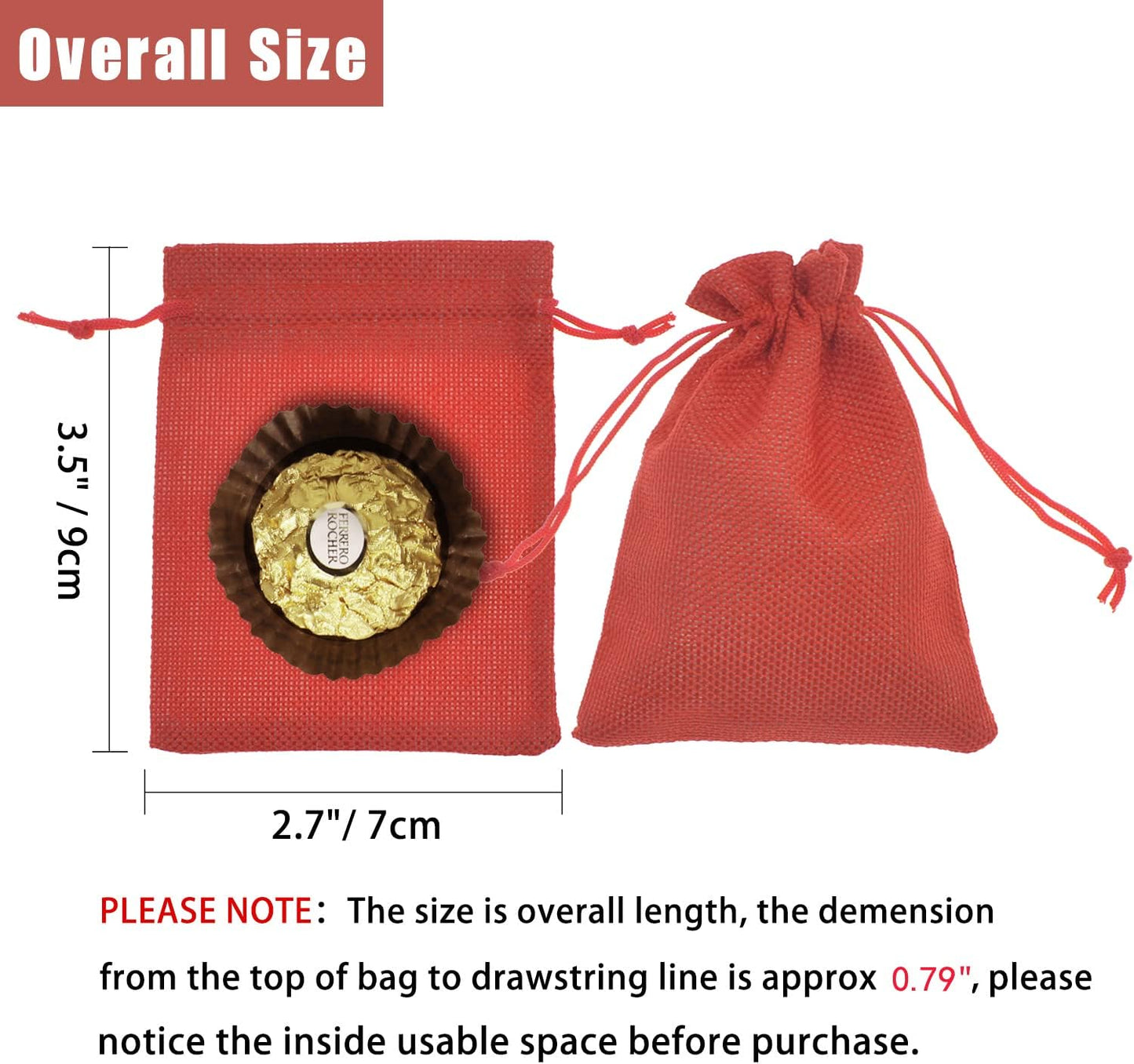 20pcs Burlap Bags with Drawstring, 2.7x3.5 Inch Red Jute Gift Bag Bulk for Christmas Wedding Party Favors, Jewelry and Candy Pouches