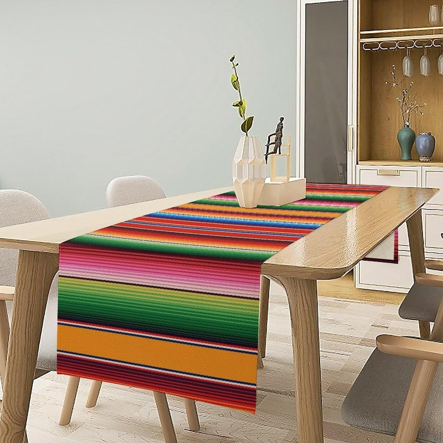 Mexican Table Runner,Colorful Stripe Art Table Runner for Kitchen Dining Table Home Party Decoration 13x36 Inch