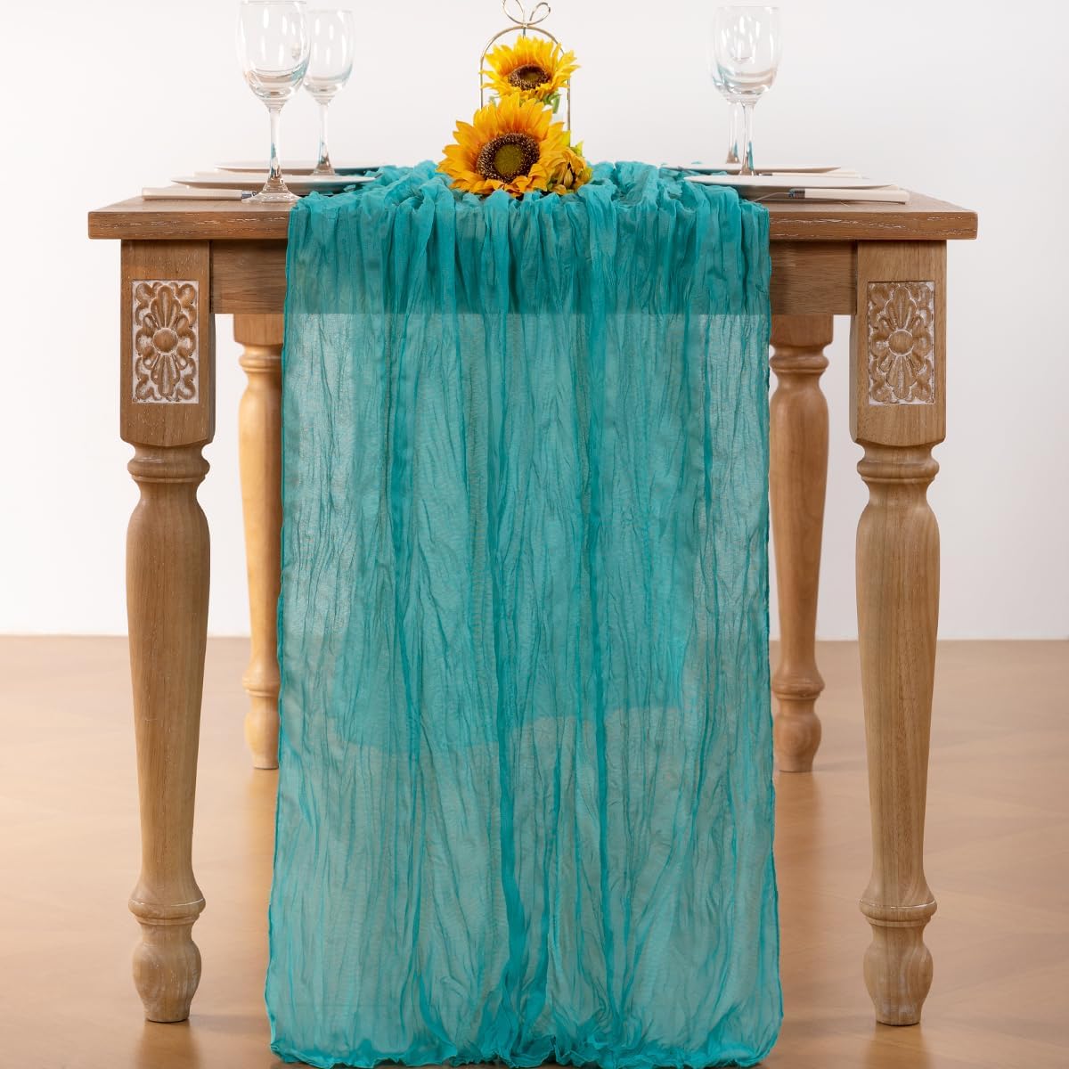 Teal Green Cheesecloth Table Runner 4 Pack Fall Table Runners Boho Gauze 120 Inches Turquoise Cheese Cloth Fall Table Decorations for Thanksgiving Wedding Bridal Baby Shower Tea Party Decor