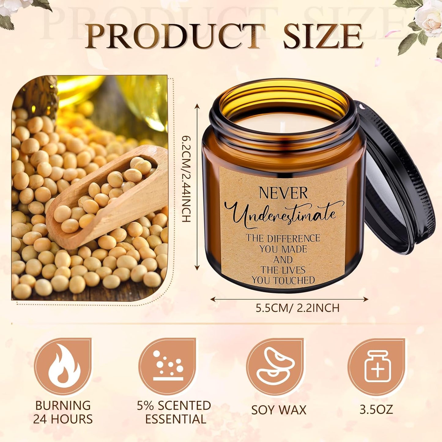 MTLEE 20 Pcs Thank You Gifts Candles 3.5 oz Employee Appreciation Inspirational Scented Soy Wax Candle Thank You Gift Christmas Gifts for Coworker Women Volunteer Teacher(Appreciation,Brown)