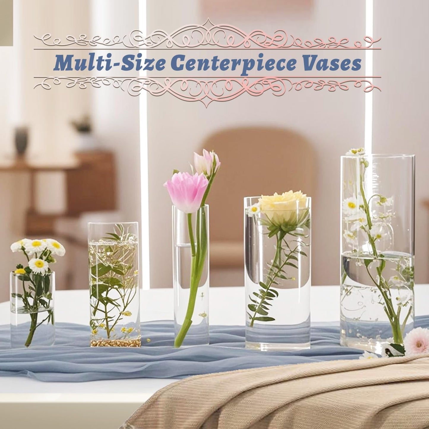 30pcs 11.8Inch Large Size Glass Vase Cylinder for Centerpieces Small Flower Glass Clear Home Decor Centerpiece Table Flower Vase Decorations for Wedding＆Holiday 6,7.9,10,10,11.8Inch Tall