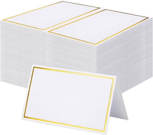 60Pcs Premium Place Cards With Gold Foil Border - 2" x 3.5" Tent Cards for Wedding, Table, Dinner Parties - Small Escort and Name Cards