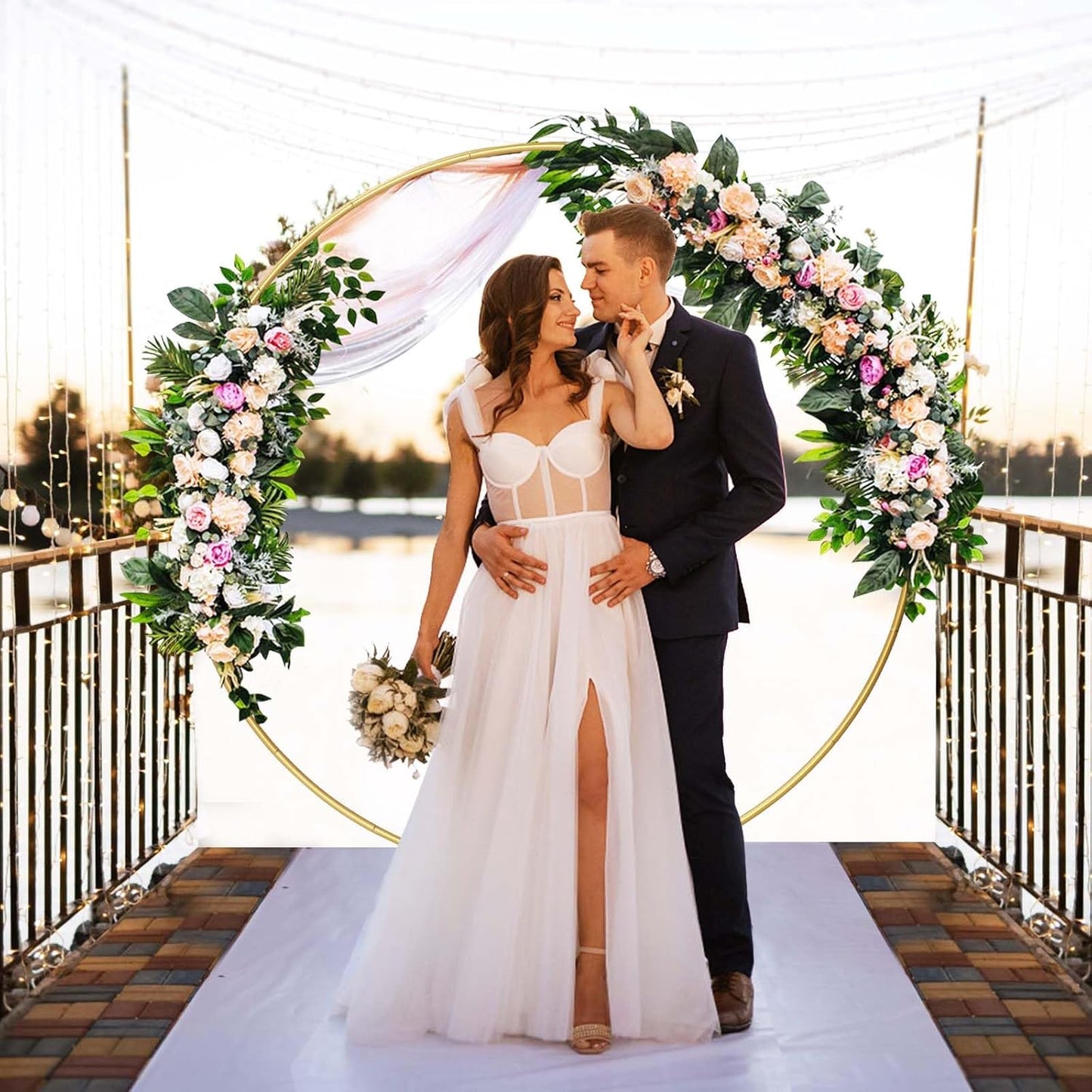 Round Backdrop Stand Circle Arch, 6.5ft Golden Metal Balloon Arch Kit for Party Decoration Wedding Arch Flower Ring Stand Harfirbe