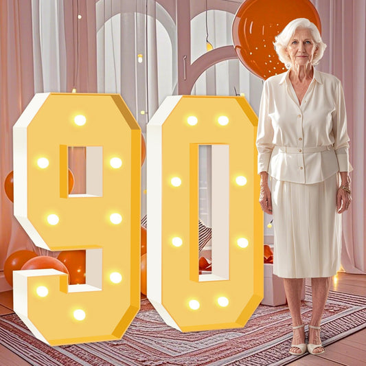 3FT Marquee Numbers 90, Large Light Up Numbers 90th Birthday Decorations for Her Him, Cardboard Number for Women Men Seniors Anniversary Party Decor Backdrop, DIY Foam Board Mosaic Number Sign