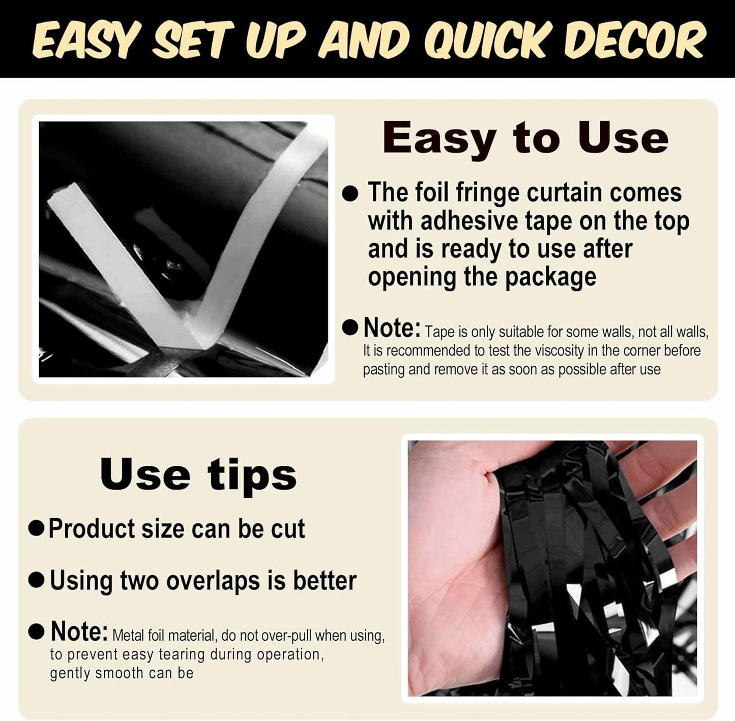 6 Pack Black Foil Fringe Curtains Backdrop, 3.28 x 8.2 Ft Metallic Streamers Tinsel Curtains Background for Photo Booth, Birthday, Weddings, Carnivals, Graduation, Themed Party Decorations