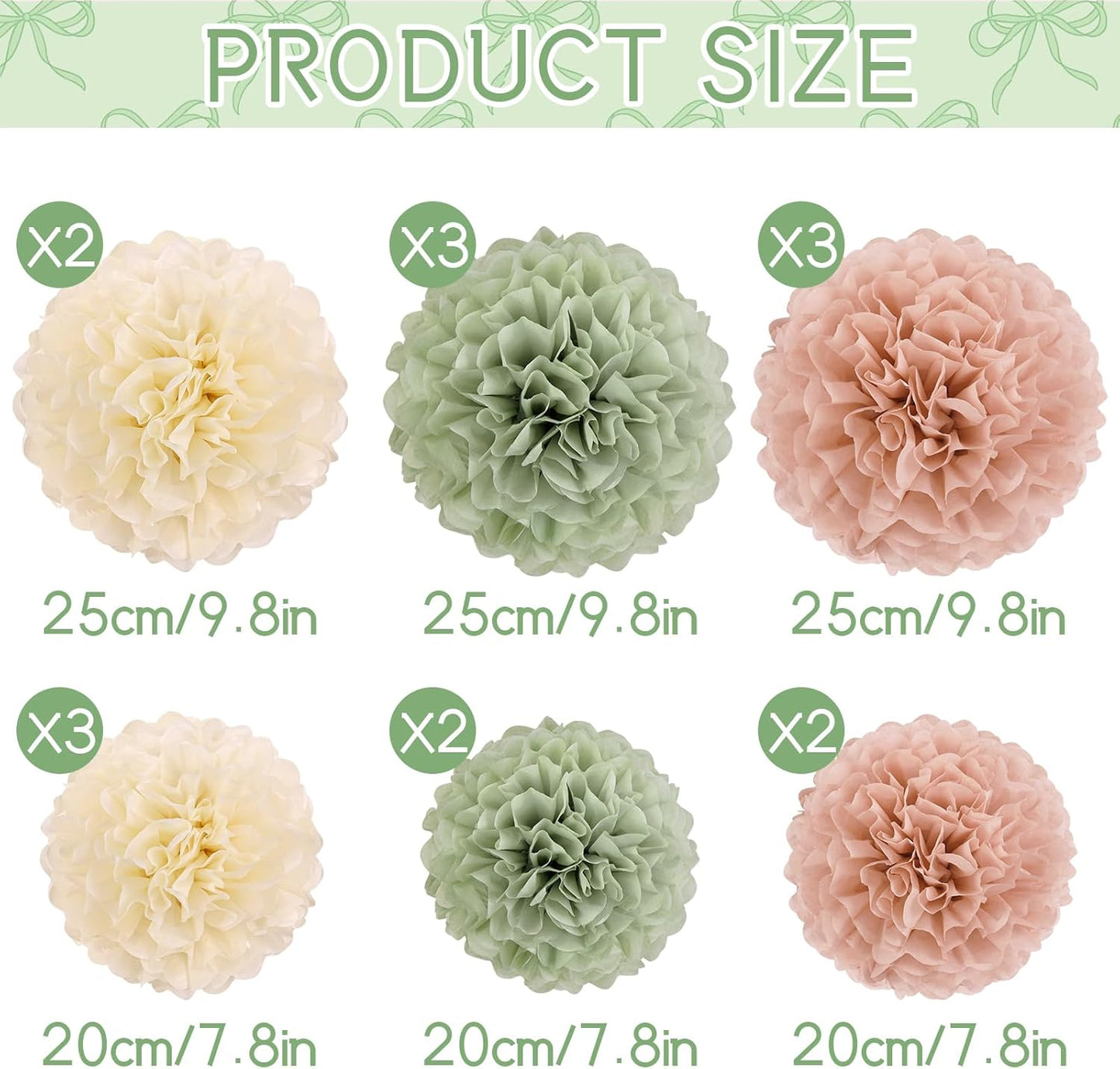 EASY JOY Sage Green Tissue Pom Poms Paper Flowers Decorations Natural Green Boho Hanging Décor for Safari Jungle Party Bridal Shower Baby Shower Home Decor Nursery Birthday Backdrop 15PCS