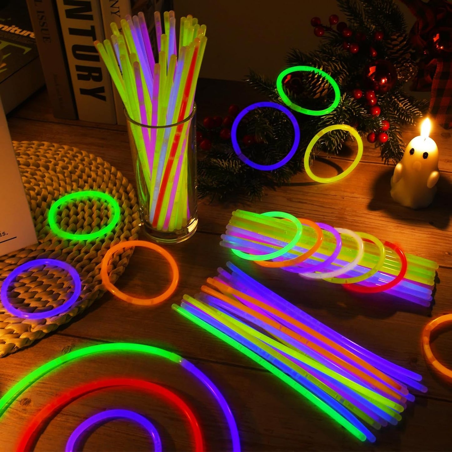 60 Pack 8” Glow Sticks Glow Sticks with 60 Connectors Neon Glow In The Dark Party Supplies for Christmas Holiday Decoration Party Carnival (Colorful)