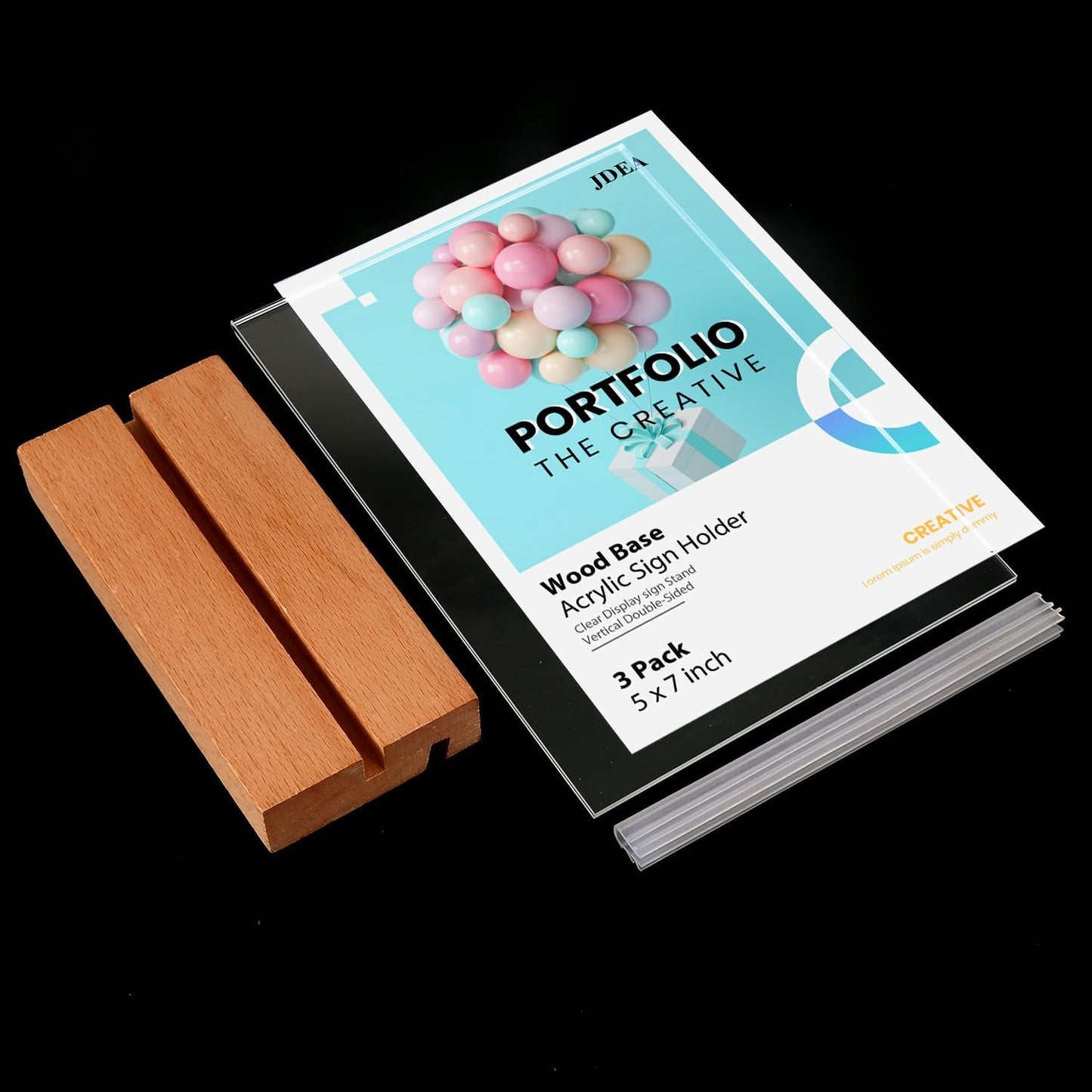 5x7 Inch Acrylic Sign Holder with Wood Base Vertical and Slant Displays(3 Pack 5*7")