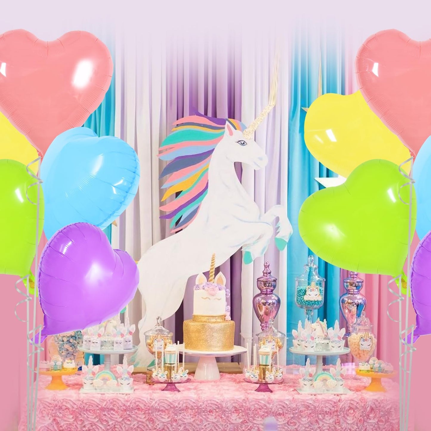 TONIFUL 30Pcs 18 Inch Pastel Colorful Heart Balloons Rainbow Heart Shape Foil Mylar Balloons Decoration for Birthday Valentine's Day Wedding Bridal Shower Anniversary Engagement Party Supplies