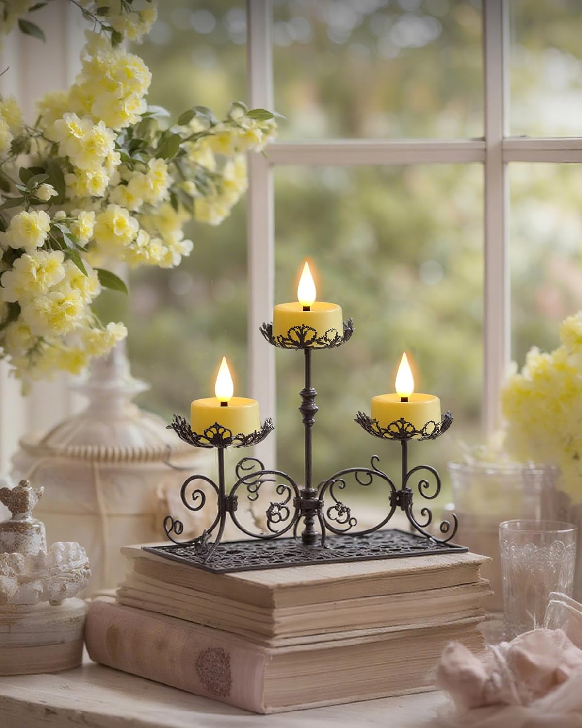 Amagic Flameless Timer Remote Tealights Candles, 3D Black Wick Flickering Tea Lights, 400+Hour Ivory Votive Candles Battery Operated, Set of 12 for Wedding Table Decor, Halloween, Christmas, Holiday