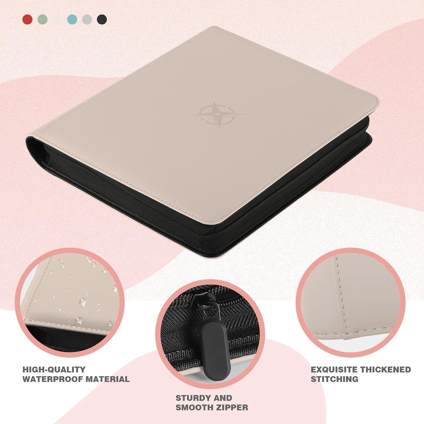 20-Pocket Card Binder, Trading Card Binder Holds 2000 Cards, Premium Zippered Trading Card Album Compatible with TCG, Game & Sports Cards (Ivory White)