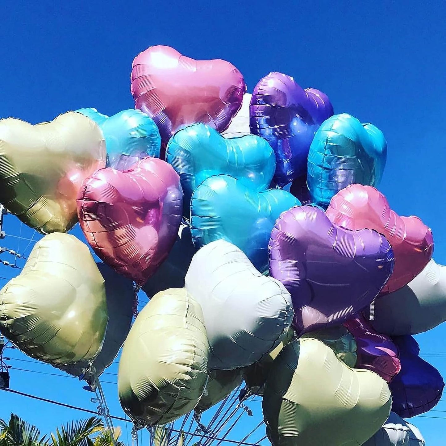 10pcs Pearl Blue Foil Heart Shaped Balloons - 18 Inch Heart Mylar Balloons for Baby Shower, Wedding, Valentine Decorations