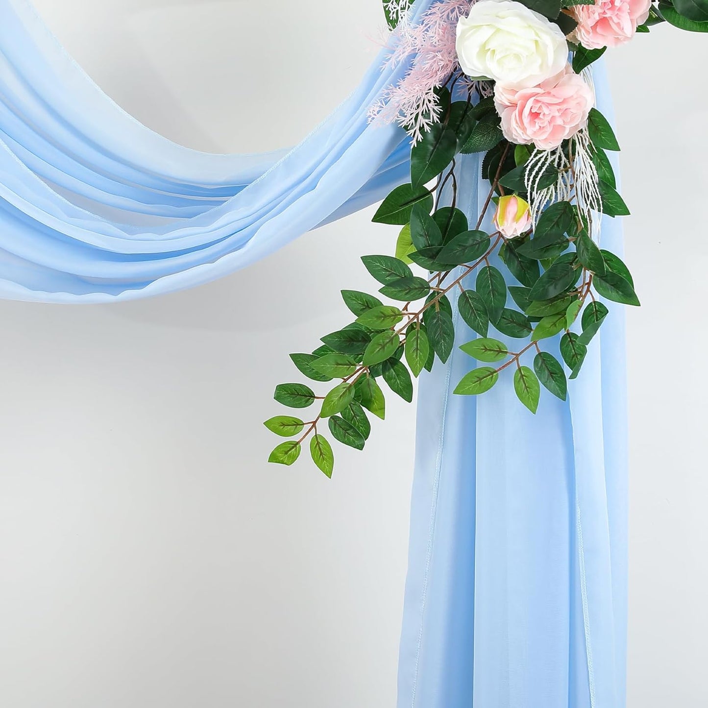 Wedding Arch Draping Fabric, 2 Panels 18FT Baby Blue Sheer Backdrop Curtain Chiffon Fabric Drapes Arbor Drapery Wedding Ceremony Reception Swag Decorations