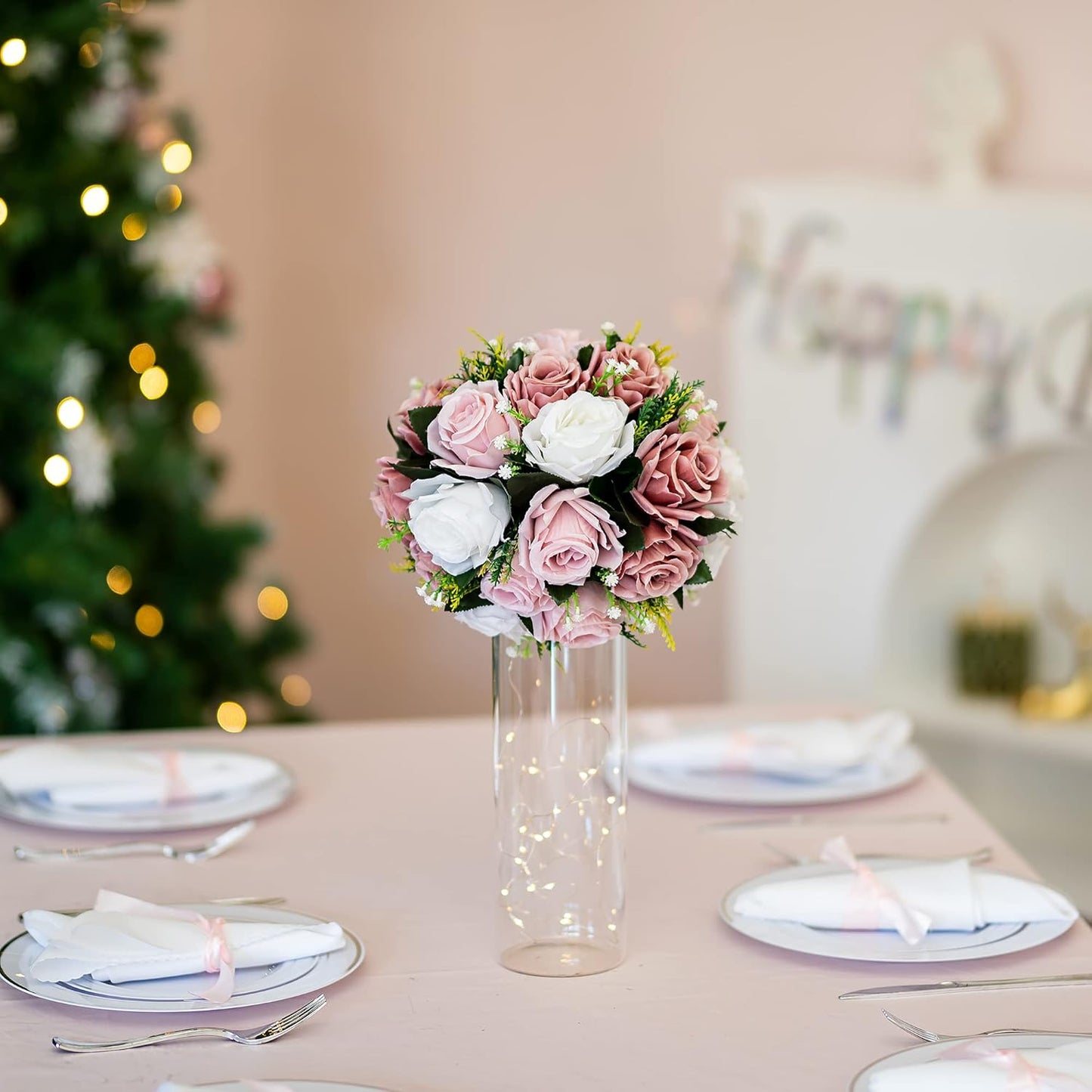 BLOSMON Dusty Rose Flowers Centerpieces: 6 Pcs Pink Roses Artificial Flowers Balls for Wedding Dinning Table - Fake Silk Kissing Floral Arrangement for Home Party Event Decor