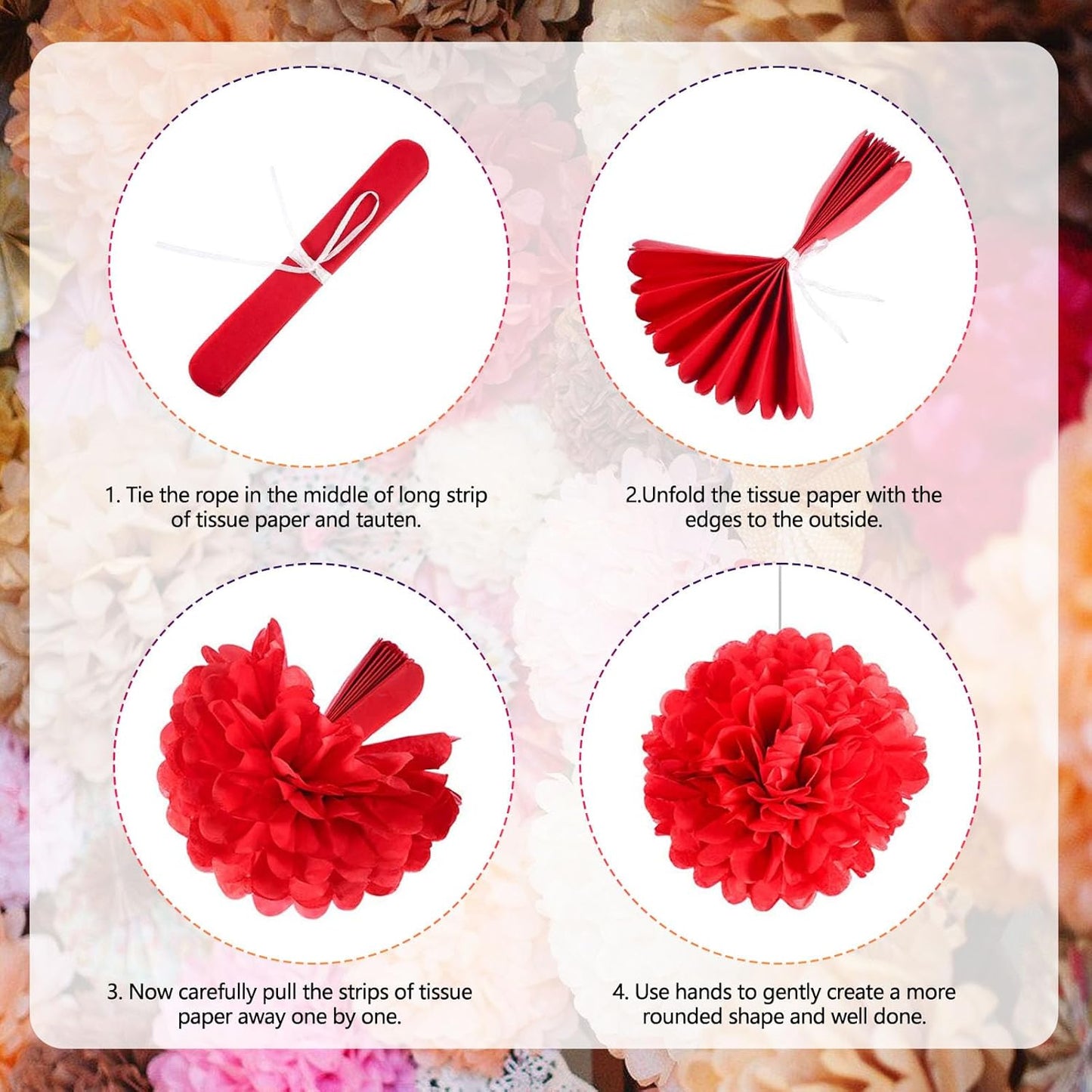 Tissue Paper Pom Poms, Pink Tissue Paper Flowers, Hanging Flower Balls for Weddings Fiesta Parties Birthday Baby Showers Classroom Bridal Shower Decoration (20Piece Set-6/10/12/14Inch)