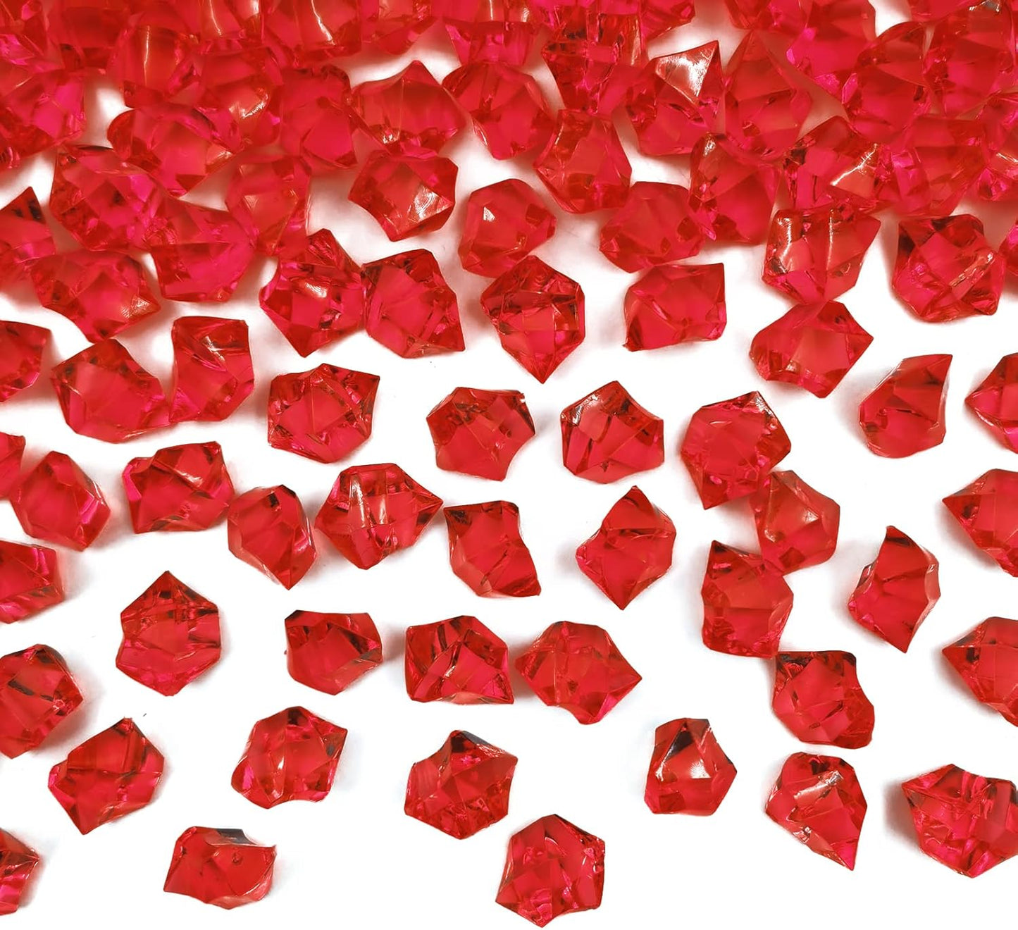 Vase Fillers,150 pcs 16 * 22 mm Red Fake Crushed Ice Cubes, Red Plastic Artificial Acrylic Rocks Acrylic Decor