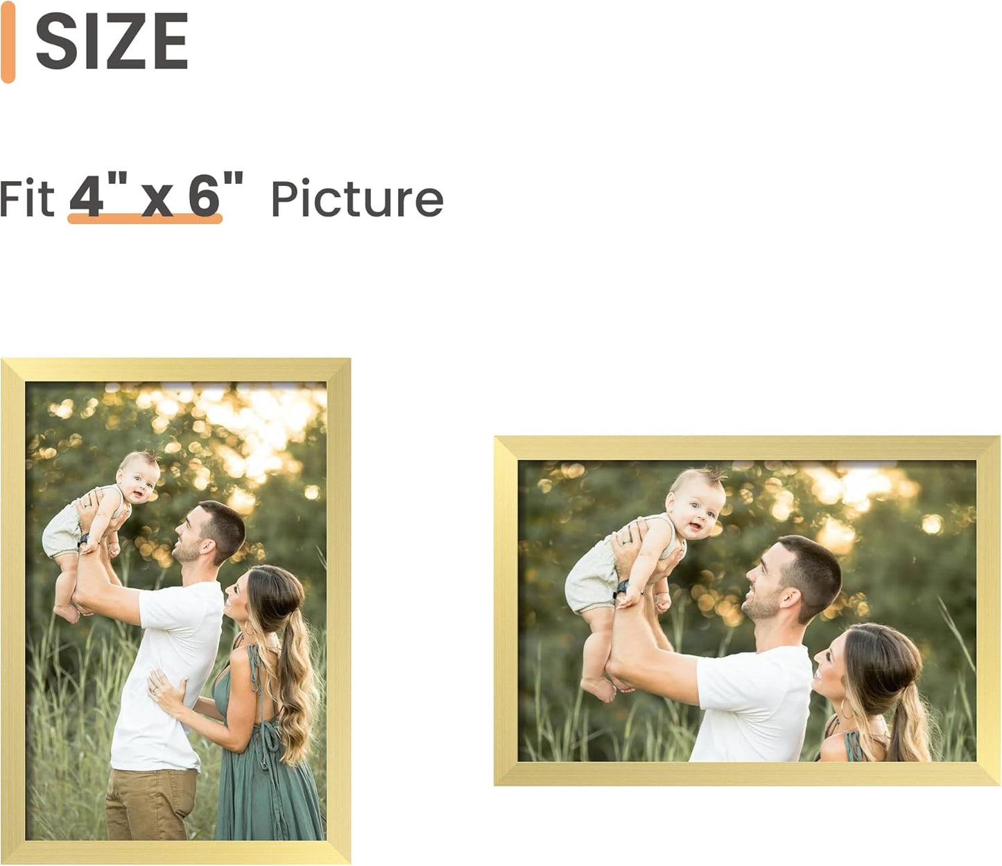 upsimples 4x6 Picture Frame Set of 3, Made of High Definition Glass for 4 x 6 Gold Frames, Wall and Tabletop Display Thin Border Photo Frame for Home Décor