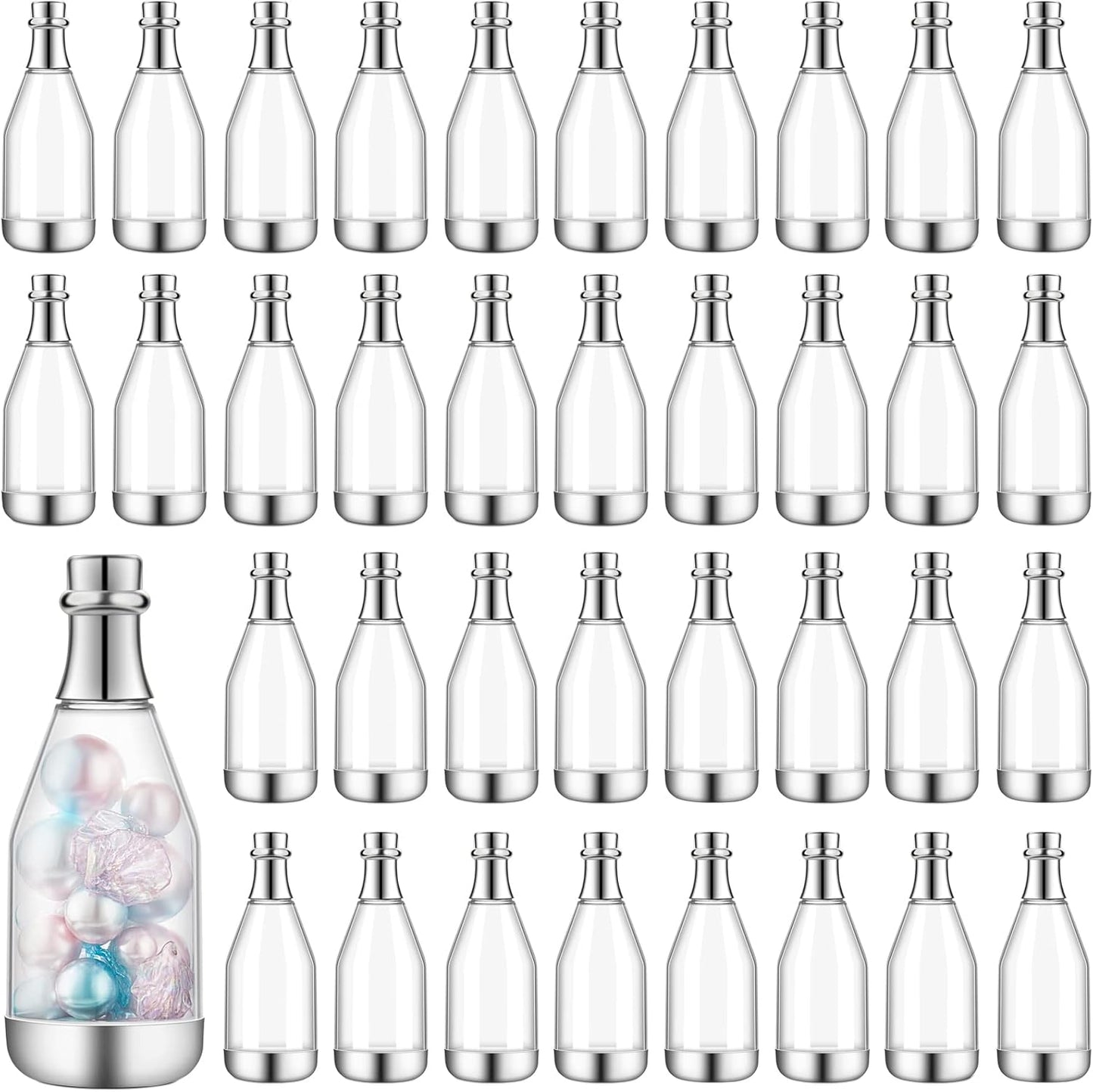 Cunhill 54 Pieces Champagne Candy Bottles Bridal Shower Favors Mini Baby Bottle for Baby Shower Bulk Small Plastic Wine Alcohol Containers for Wedding Birthday Party(Silver)