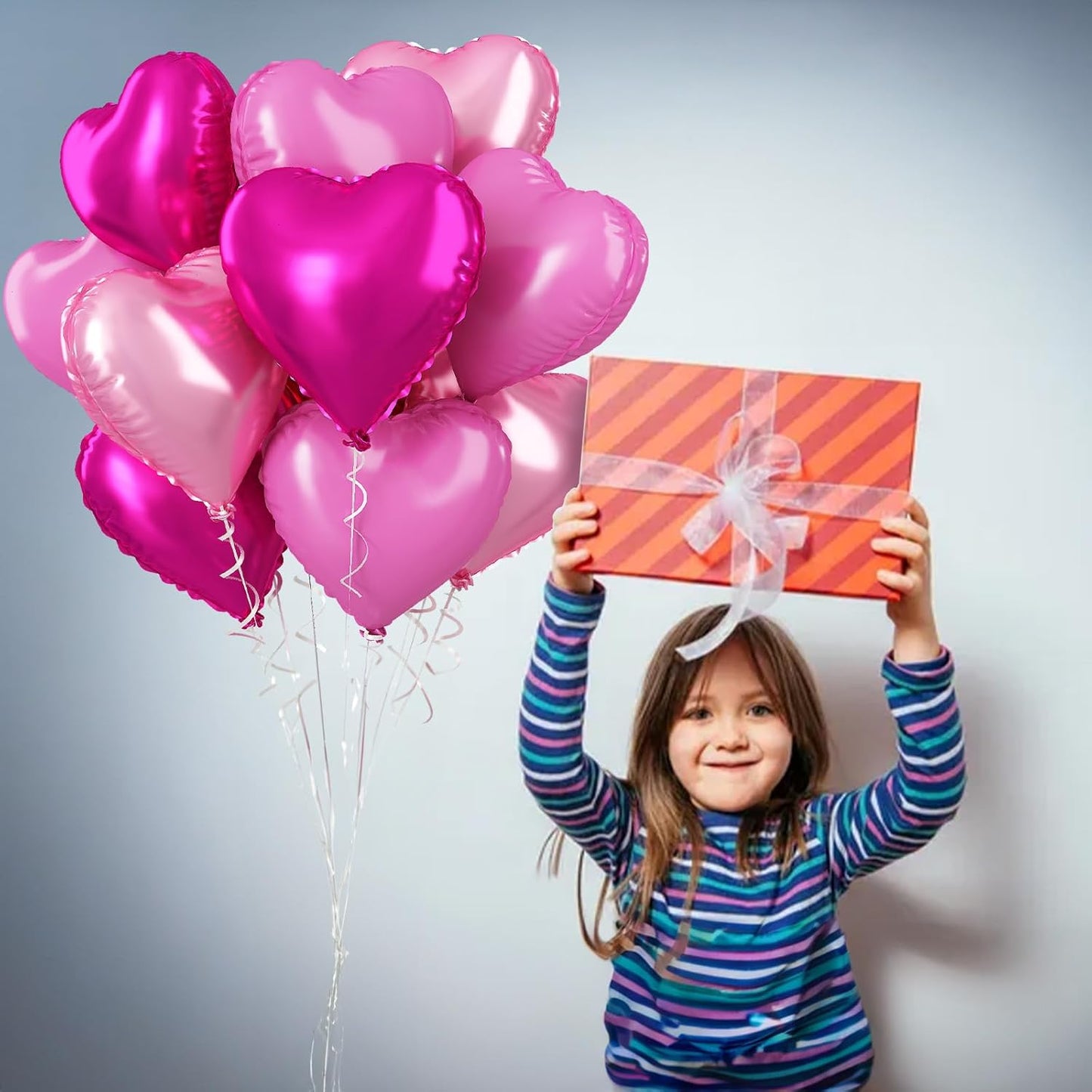 Pink Mixed Heart Balloons, 18 Inch 12 Pcs Hot Pink Foil Heart Shape Balloons, Light Candy Color Love Balloon, Sweet Theme Party Decorations for Girls Women Birthday Wedding Valentines Baby Shower