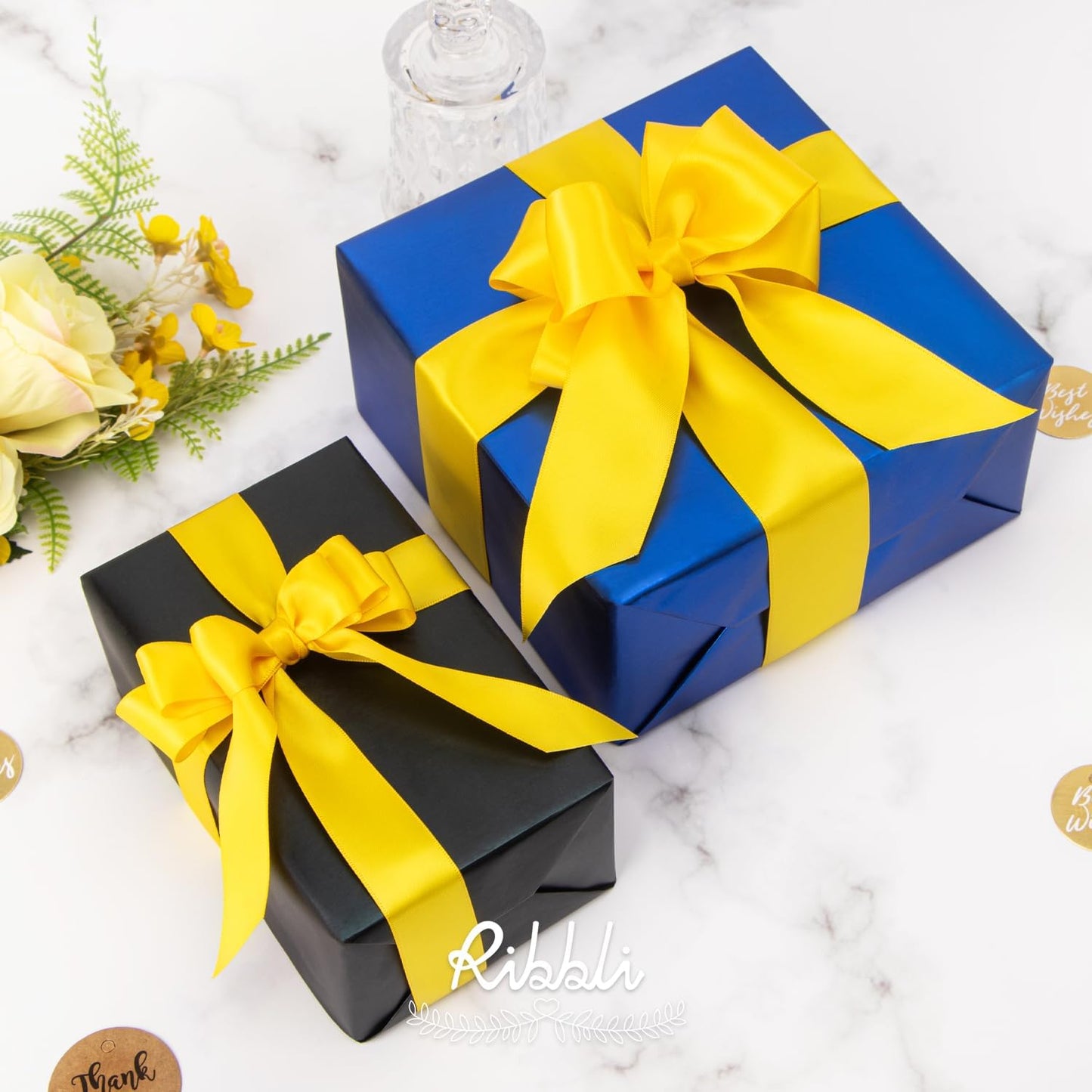 Ribbli Maize Yellow Double Faced Satin Ribbon,1” x Continuous 25 Yards,Use for Bows Bouquet,Gift Wrapping,Baby Shower,Floral Arrangement