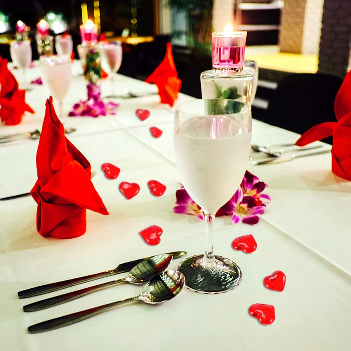 Red Acrylic Heart Translucent Hearts Shaped Crystals Gems for Table Scatter, Valentine's Day, Wedding, Artwork, Birthday Party Decoration, Favor Vase Filler (150 Pieces) (Red)