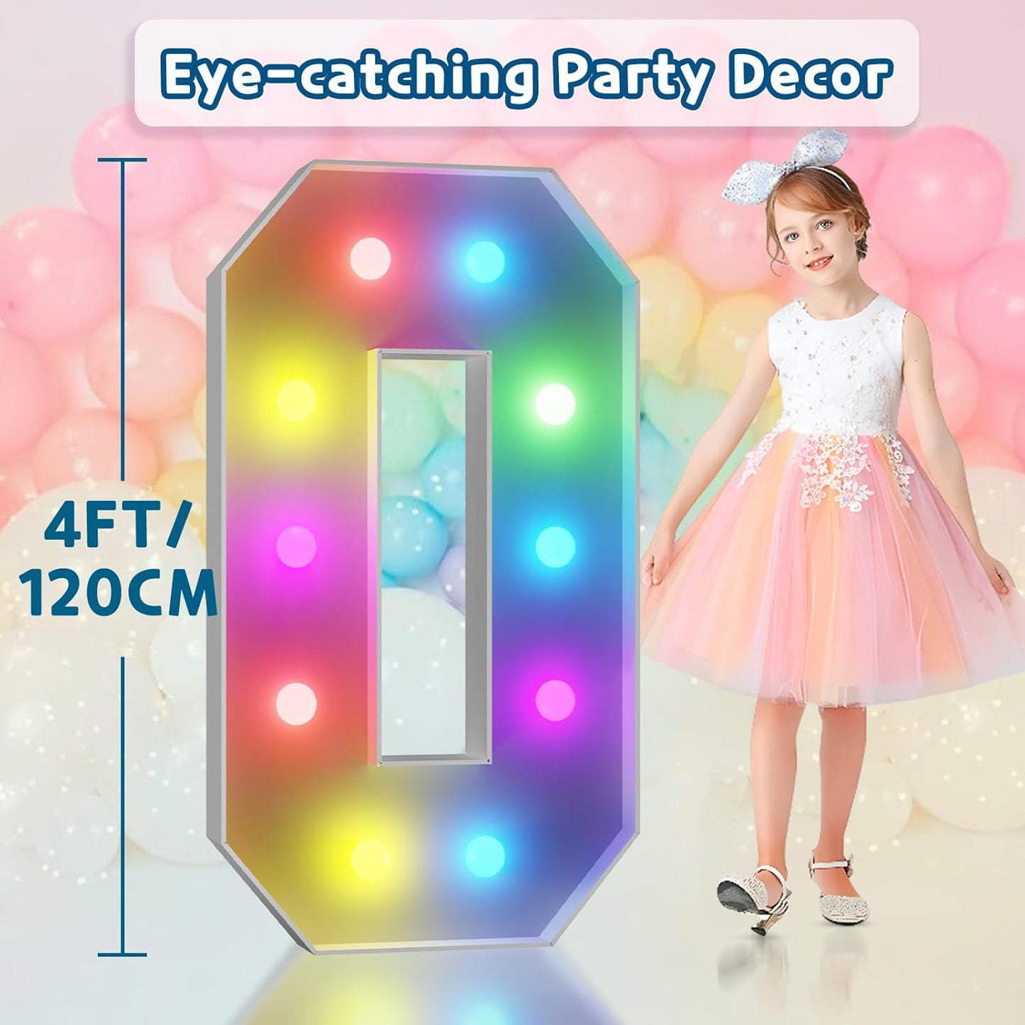 imprsv 4FT Colorful Marquee Numbers,18 Colors Number 0 with Remote, Light Up Numbers Sign for 50th Birthday Decorations Anniversary Party Decor, Pre-Cut Foam Board Kit, Mosaic Sign for Balloon
