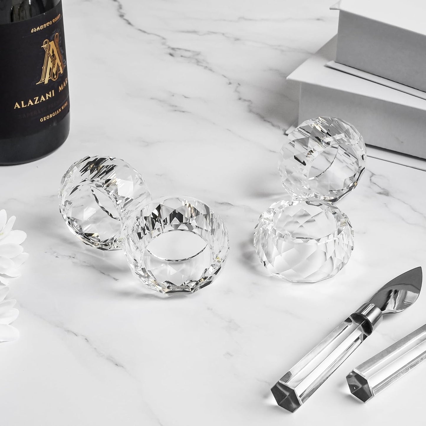 Crystal Napkin Rings Holders - 2 Inch Set of 4, Party Wedding Set Christmas Decorations for Table Dinner
