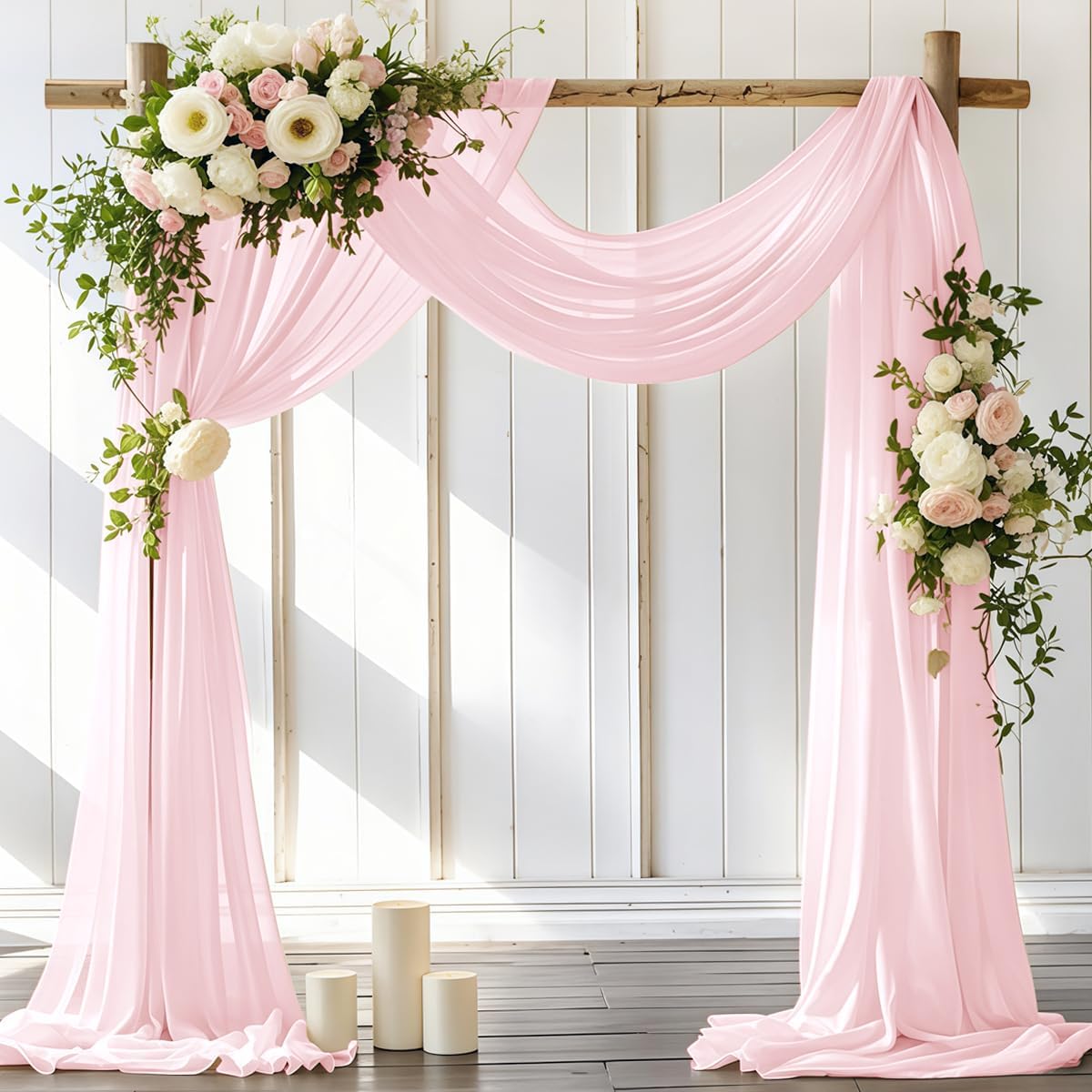 Wedding Arch Draping Fabric 1 Panel 30'' x 18FT Blushing Pink Sheer Chiffon Arch Drapery for Photo Booth Bridal Shower Baby Shower Church Decor Newborn Photography Christening Outdoor Party