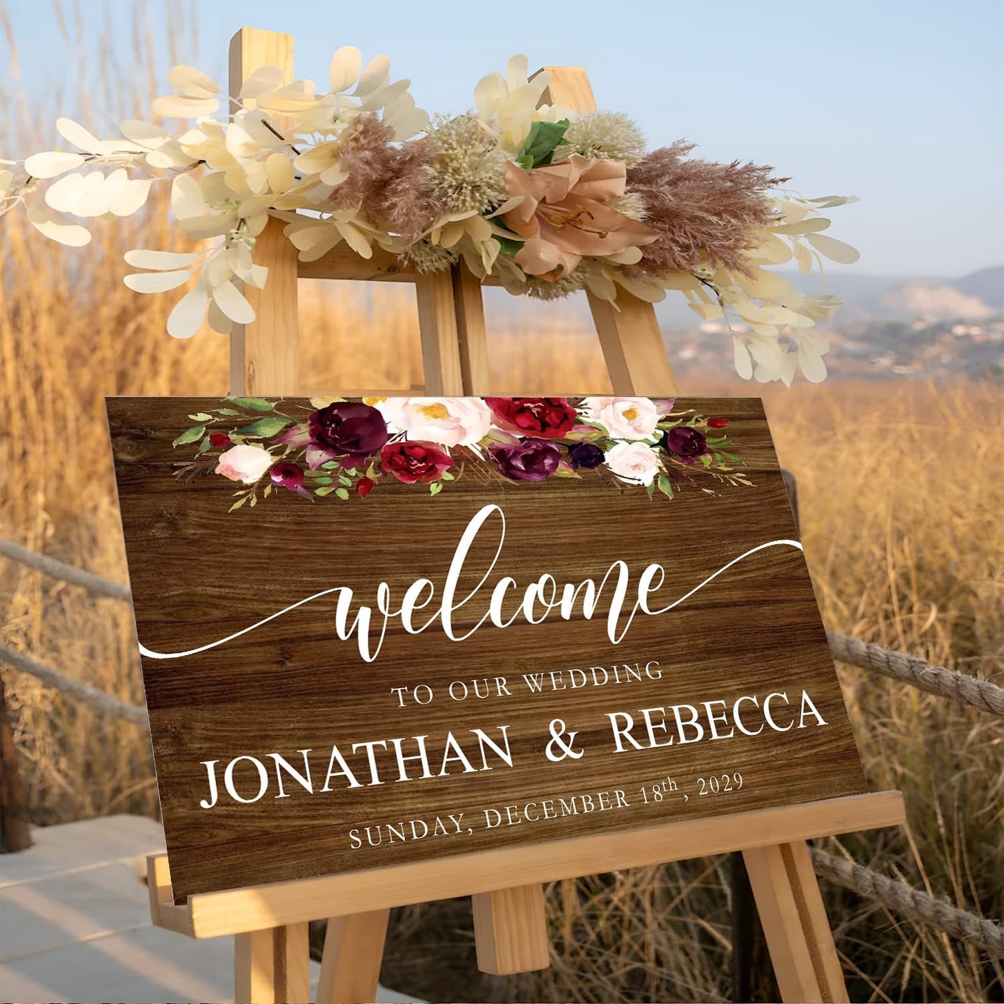 Custom Wedding Welcome Sign, Rehearsal Dinner Sign, Rustic Wedding Decorations For Ceremony, Sweets Sign For Wedding, Wedding Memorial Sign, Greenery Floral Theme Wedding Sign
