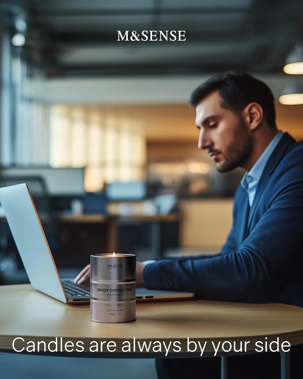 M&SENSE Scented Candle, Coffee Medium Jar Candle Gifts for Men, 70 Hours Slow Burning Natural Soy Candles 11.3oz, Stress Relief Aromatherapy Candles Home Decor, Valentines Day Gifts for Him