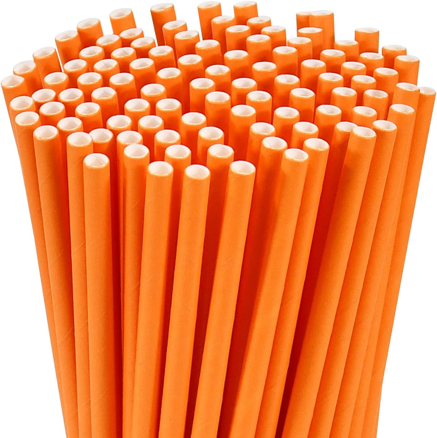 7.75 inch Solid Orange Paper Drinking Straws Unwrapped 100 Counts for Cocktail, Bar, Restaurants, Water, Juice, Soda