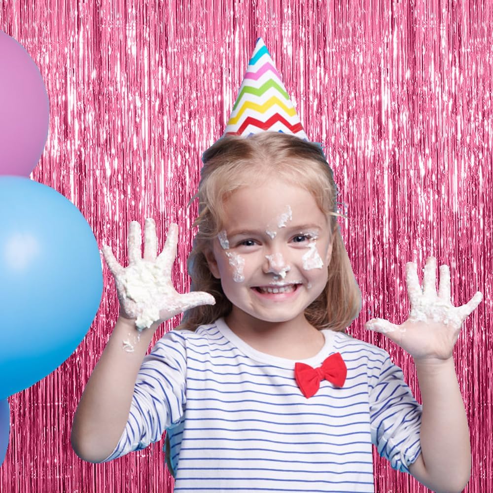 2 Pack Foil Curtain Backdrop Pink Metallic Tinsel Foil Fringe Curtains Photo Booth Props for Birthday Wedding Engagement Baby Shower Bachelorette Christmas Holiday Celebration Party Decorations