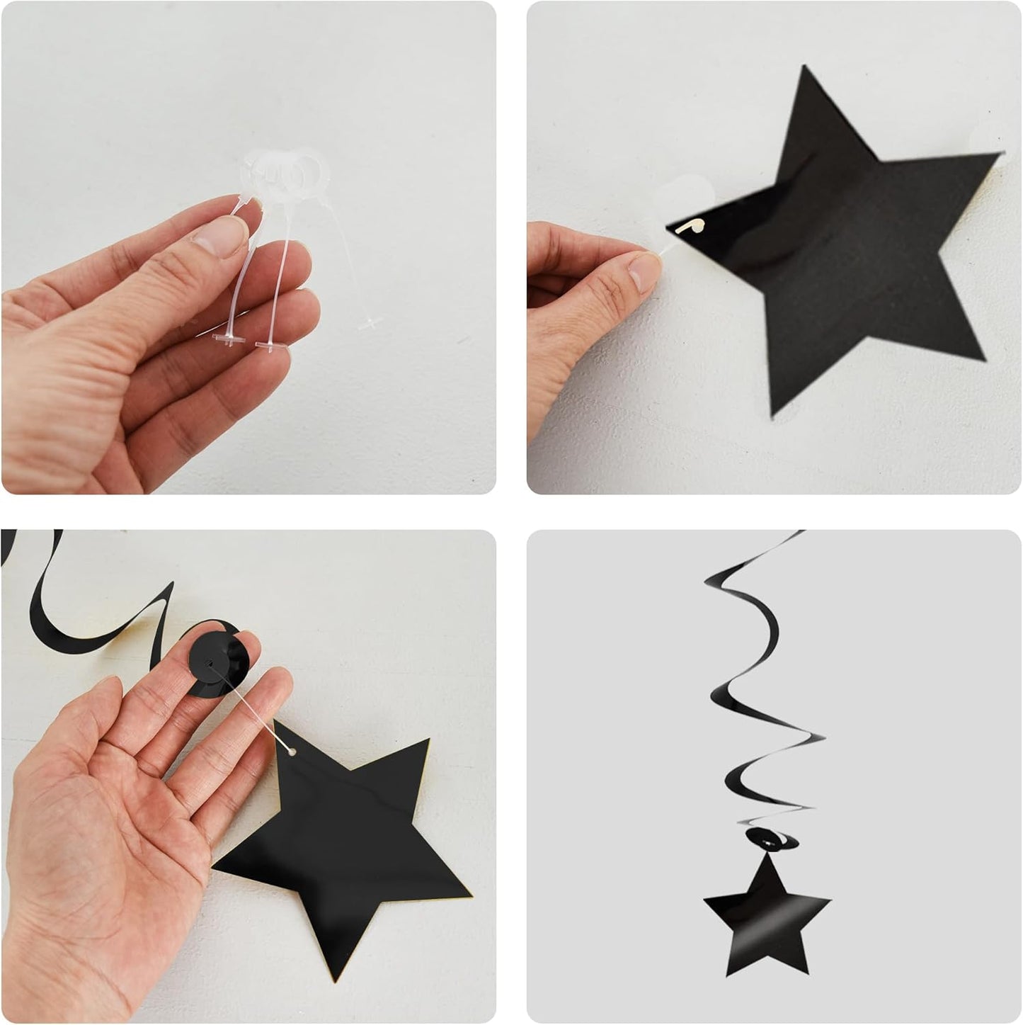 BEISHIDA Black Stars Hanging Swirls Bachelorette Graduation Hanging Ornament Decorations for Birthday Party Supplies Congrats Grade 2025 Graduation Decorations,Pack of 15