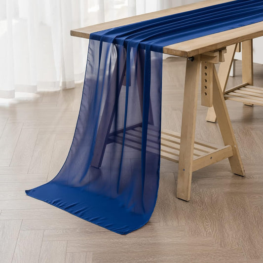 12Pack 9ft Chiffon Table Runner 14x108 Inch Sheer Romantic Table Runner for Wedding Birthday Party Bridal Shower Outdoor Decoration-Royal Blue