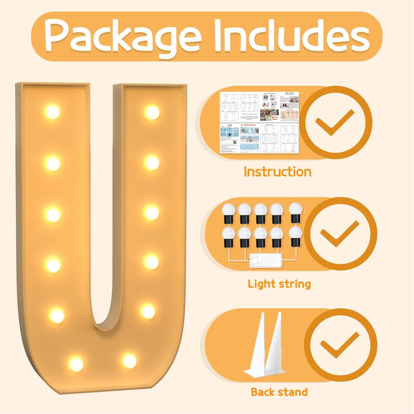 Marquee Letters 4 Feet Tall Large Light Up Letters U Happy Birthday Decorations Marry Me Engagement Party Decor Yellow Light Birthday Decorations Balloon Arch Kit Foam Sign U